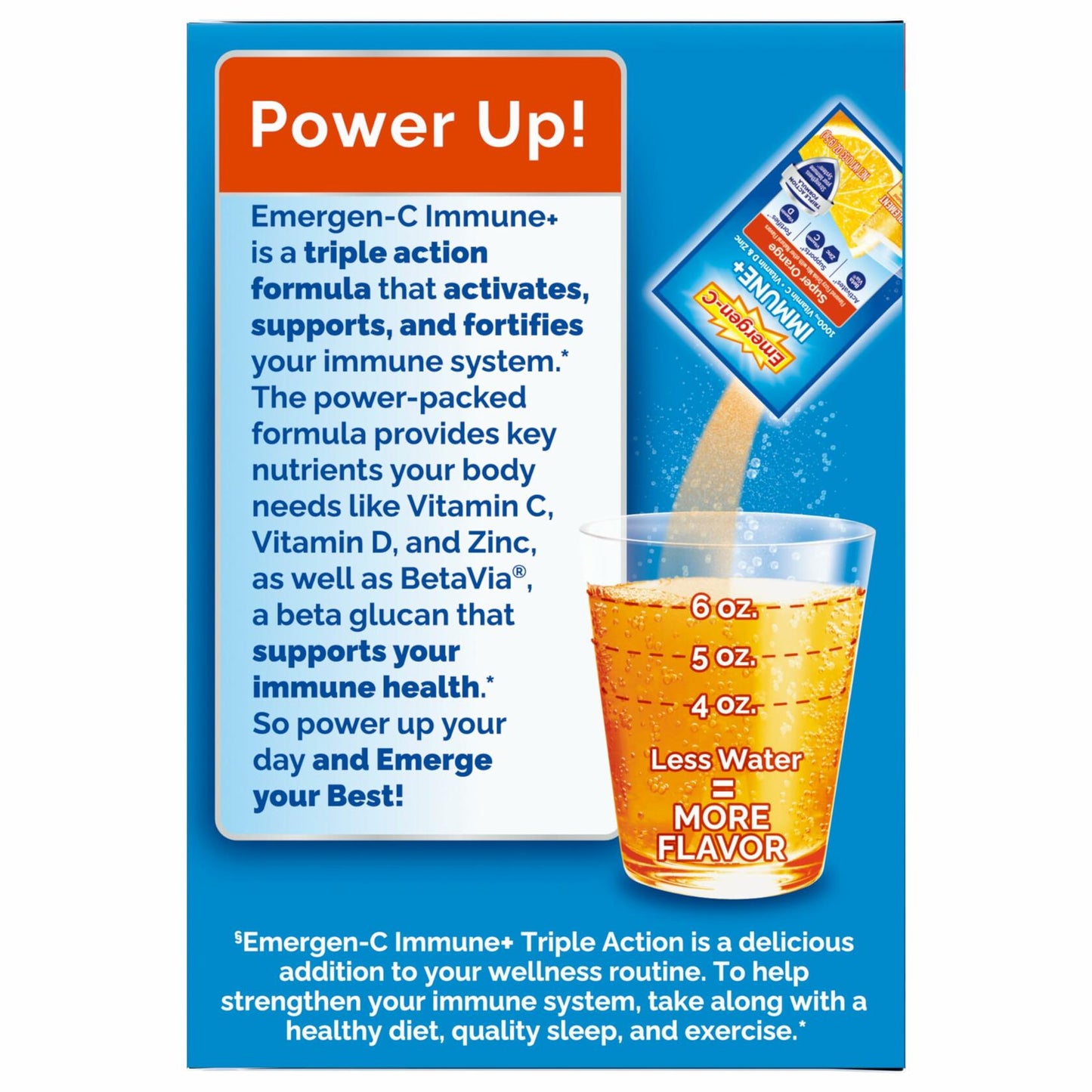 Emergen-C Immune+ Triple Action Immune Support Powder, BetaVia (R), 1000mg Vitamin C, B Vitamins, Vitamin D and Antioxidants, Super Orange – 30 Count (Pack of 1)