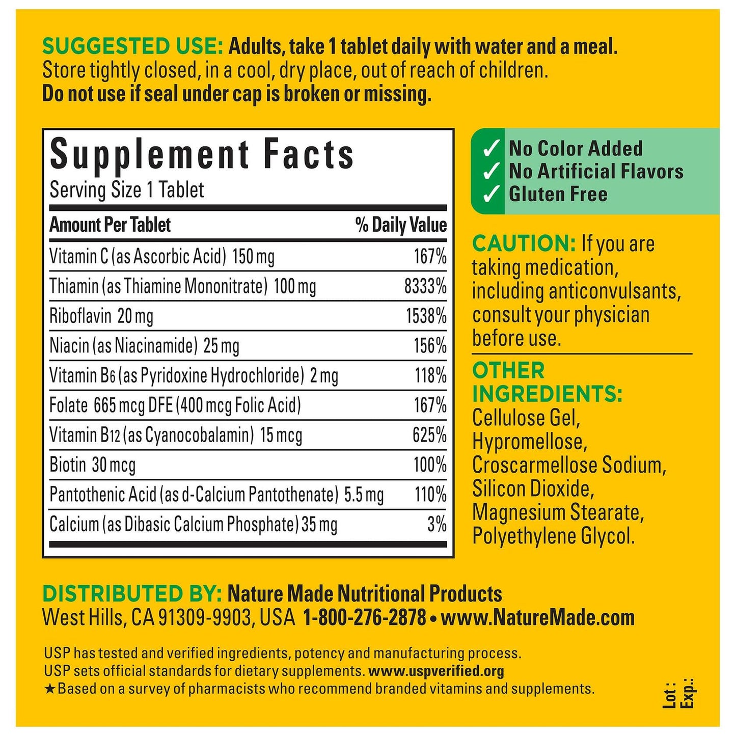 Nature Made Super B Complex with Vitamin C and Folic Acid, Dietary Supplement for Immune Support, 360 Tablets, 360 Day Supply