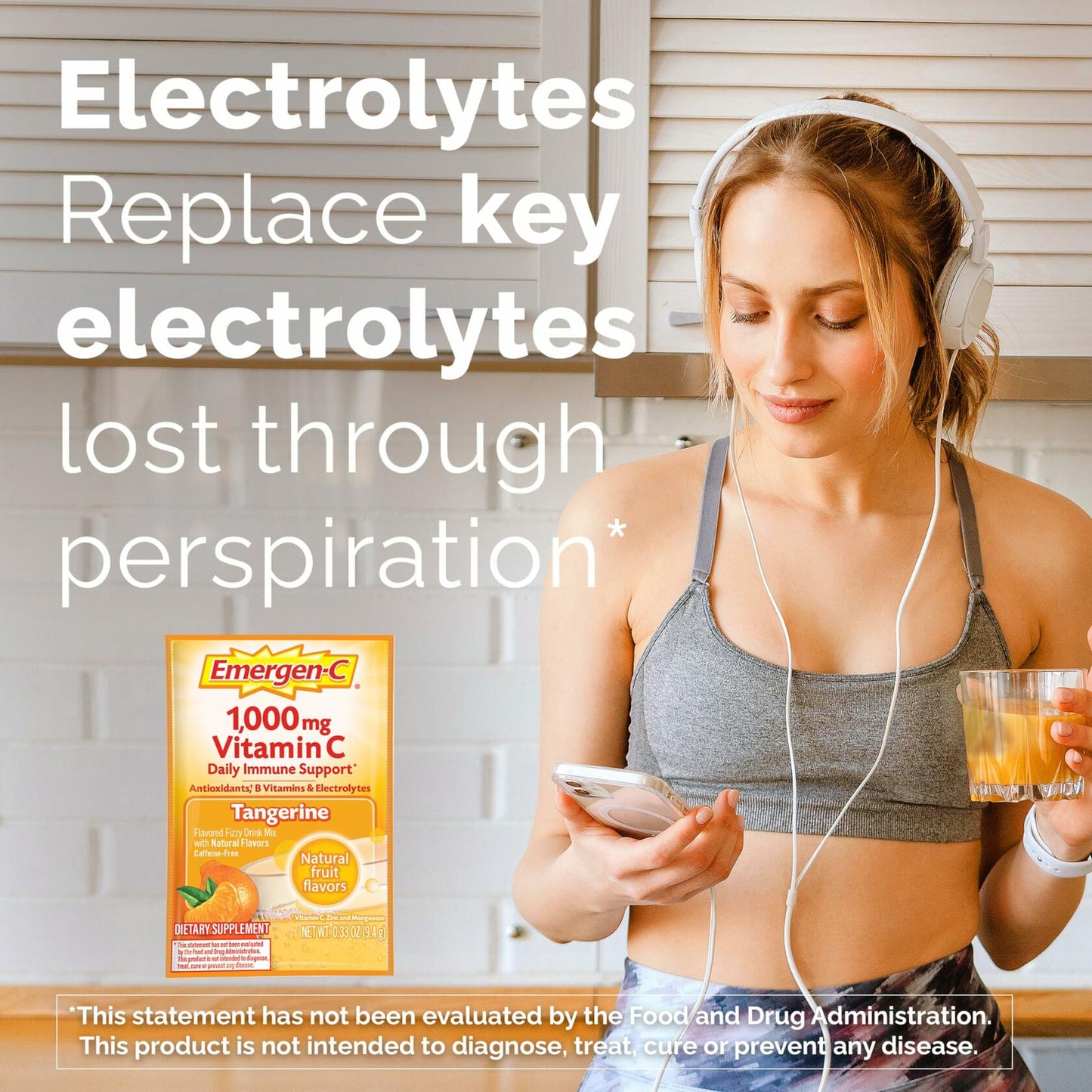 Emergen-C 1000mg Vitamin C Powder, with Antioxidants, B Vitamins and Electrolytes, Vitamin C Supplements for Immune Support, Caffeine Free Drink Mix, Tangerine Flavor - 60 Count/2 Month Supply