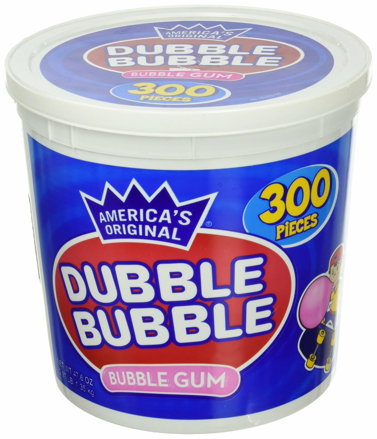 America's Original Dubble Bubble Bubble Gum 47.6 Ounce Value Tub 300 Individually Wrapped Pieces