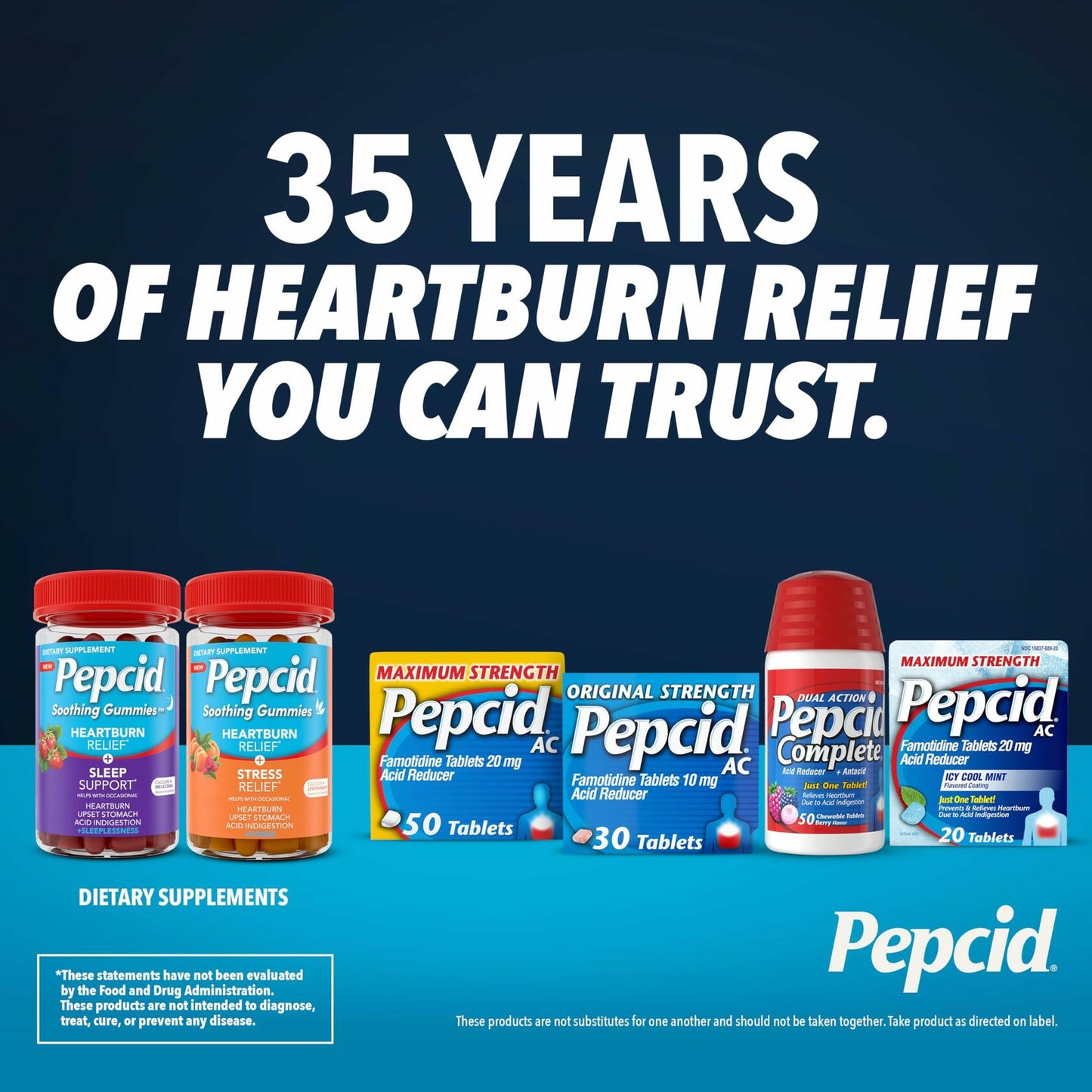 Pepcid AC Maximum Strength Heartburn Relief Tablets, OTC Medicine Prevents & Relieves Heartburn Due to Acid Indigestion & Sour Stomach, 20mg Famotidine Acid Reducer, Fast-Acting, 50 ct