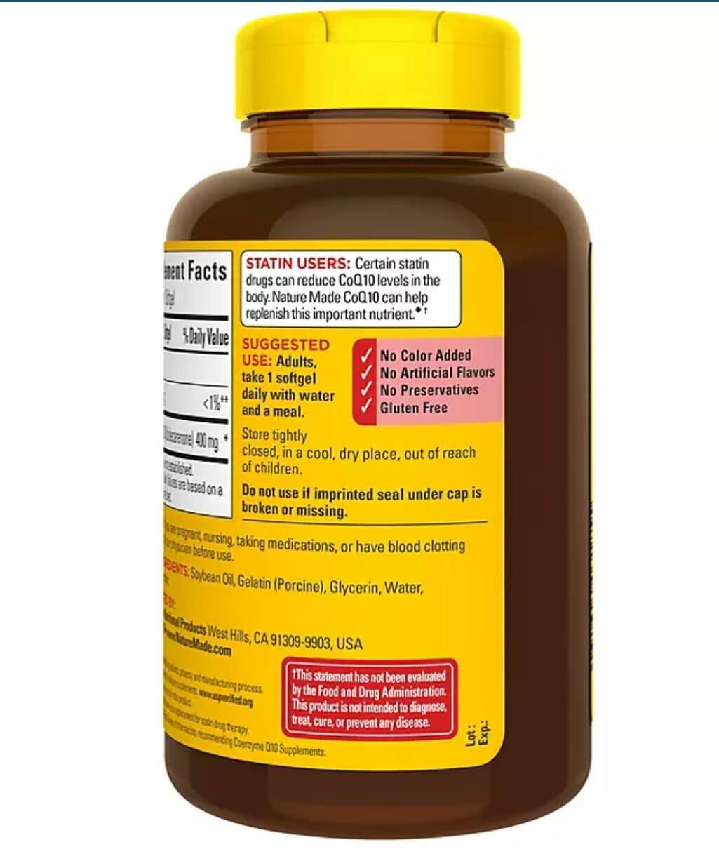 Nature Made CoQ10 (Coenzyme Q 10) 400 mg. Softgels 1 Pack