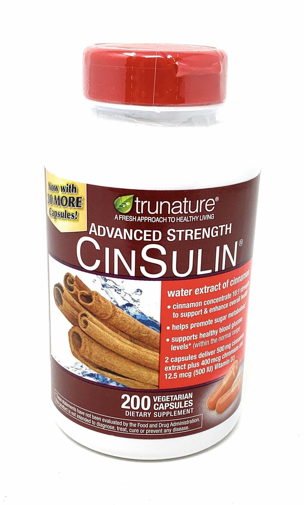 trunature Advanced Strength CinSulin 500mg., 200 Vegetarian Capsules (2 Pack)