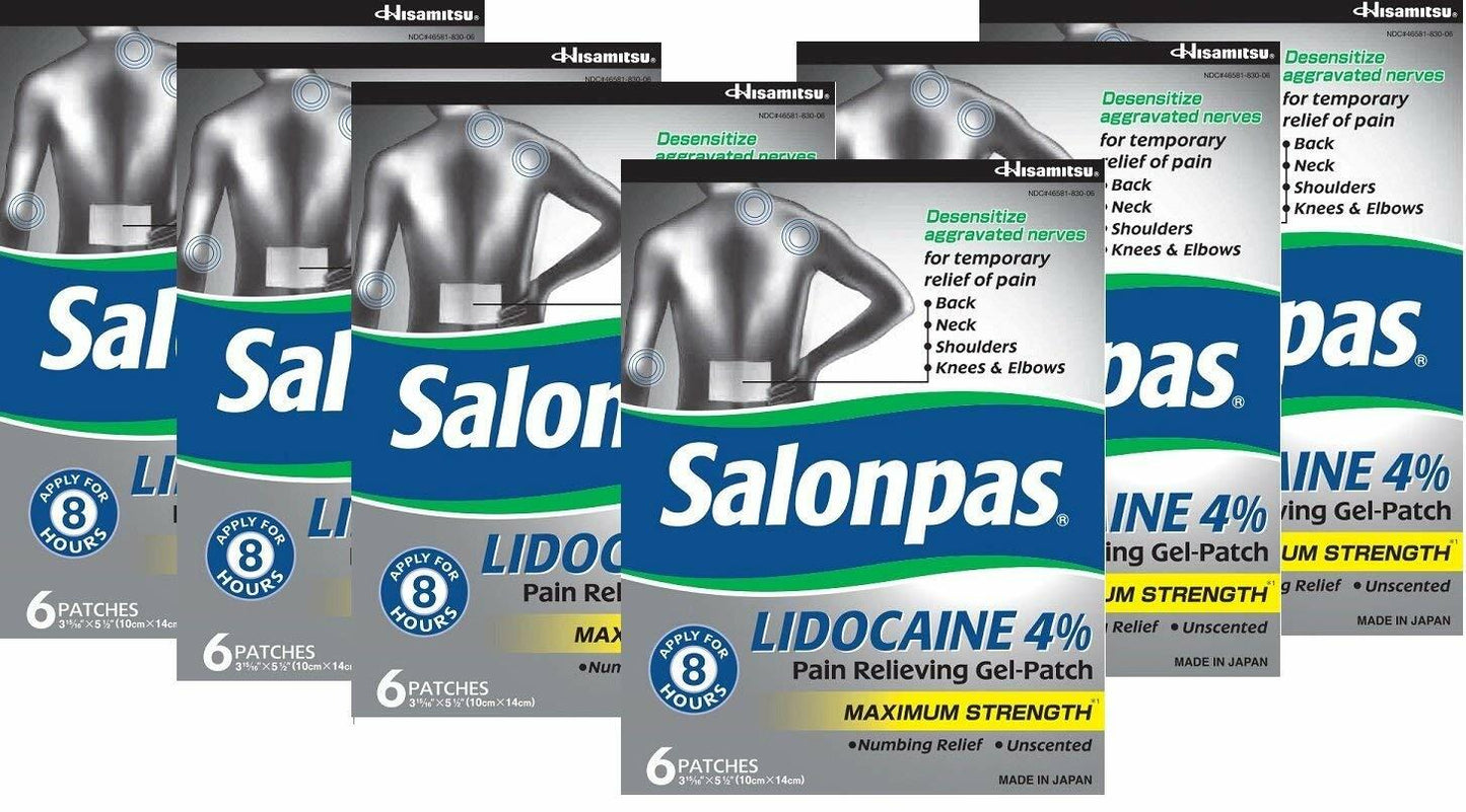 Salonpas LIDOCAINE Special 6 PACK Pain Relieving Maximum Strength Gel Patch!