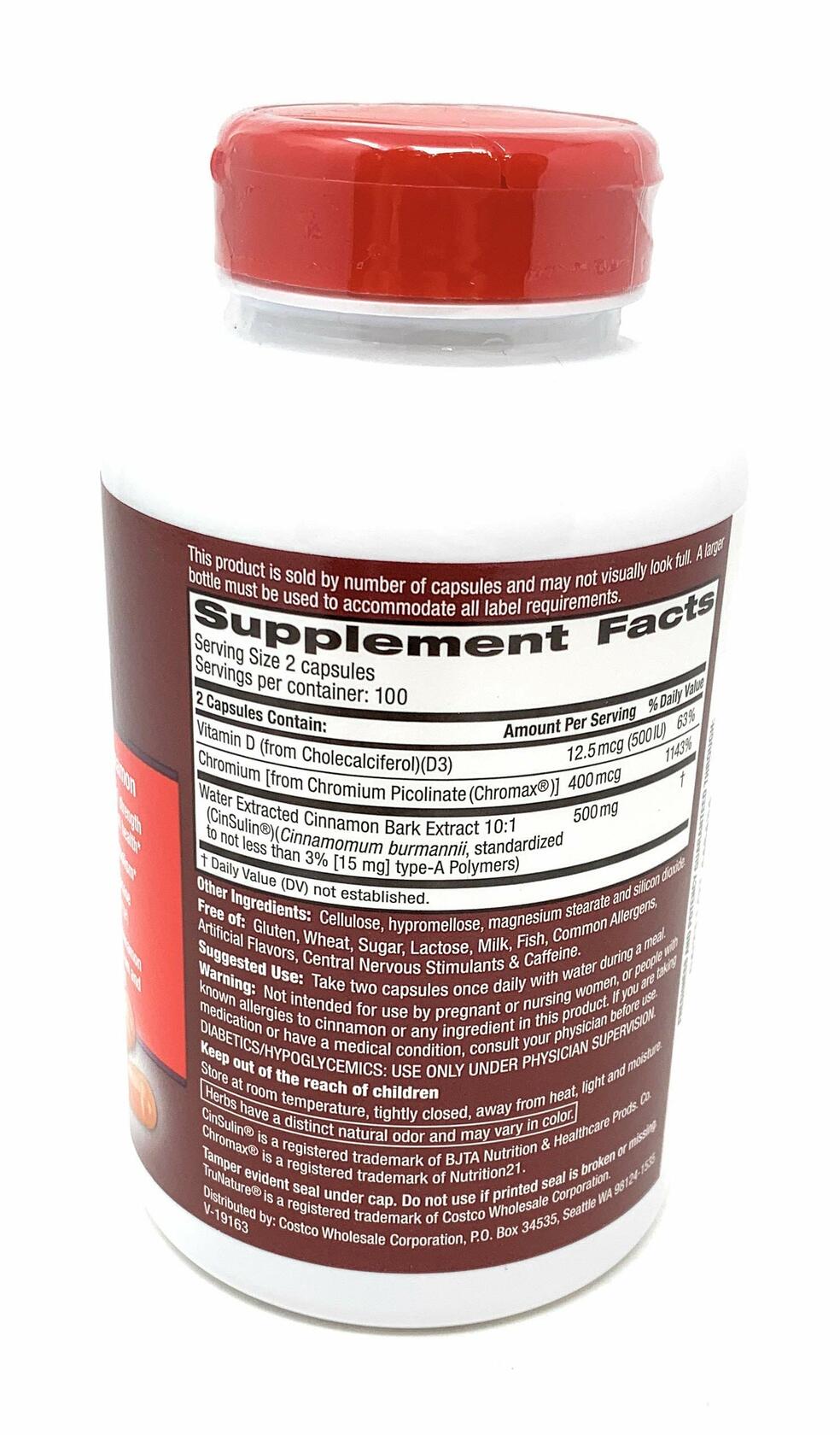 trunature Advanced Strength CinSulin 500mg., 200 Vegetarian Capsules (2 Pack)