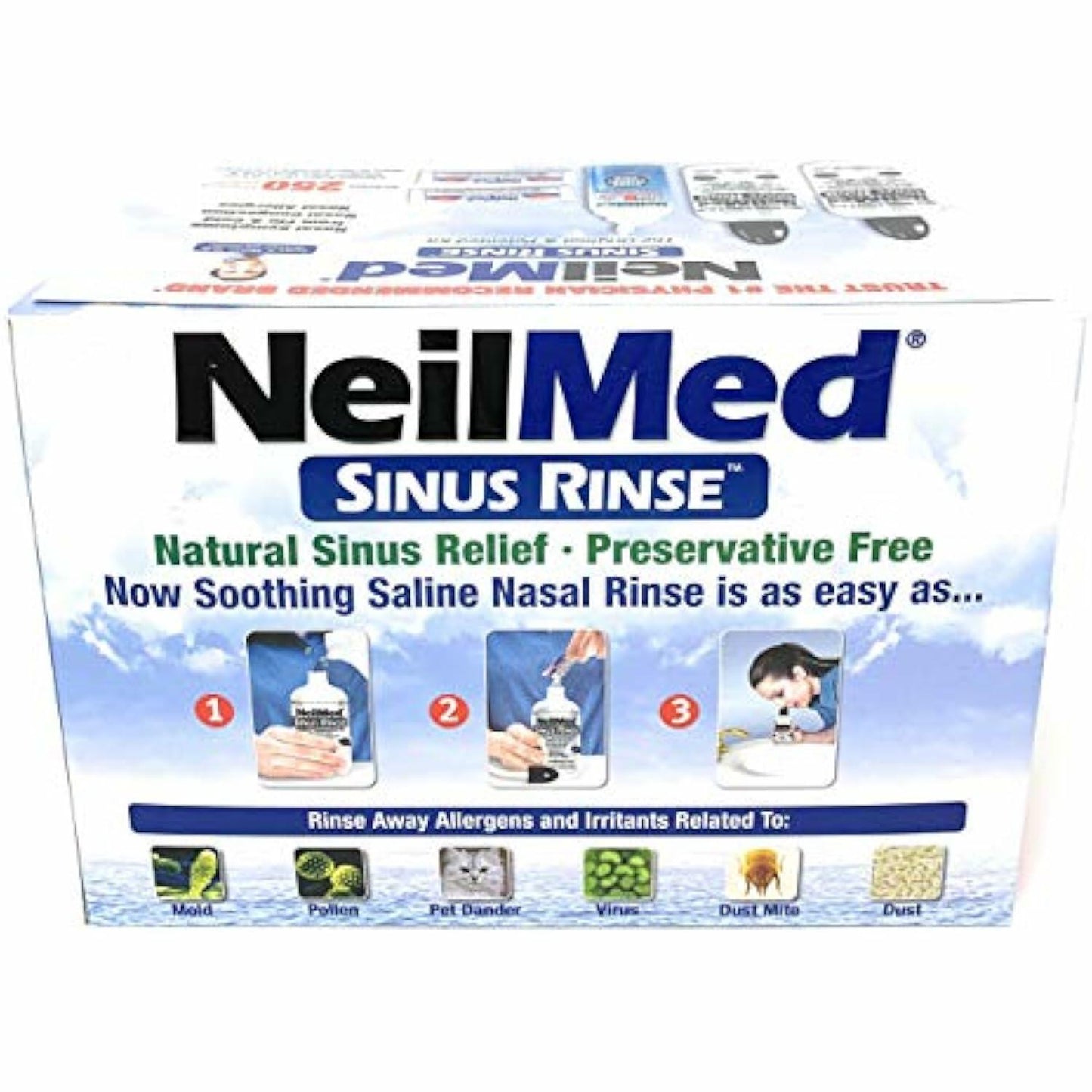 NeilMed Sinus Rinse - 2x8fl oz Bottles Nasamist Saline Spray 75mL - 250 Packets
