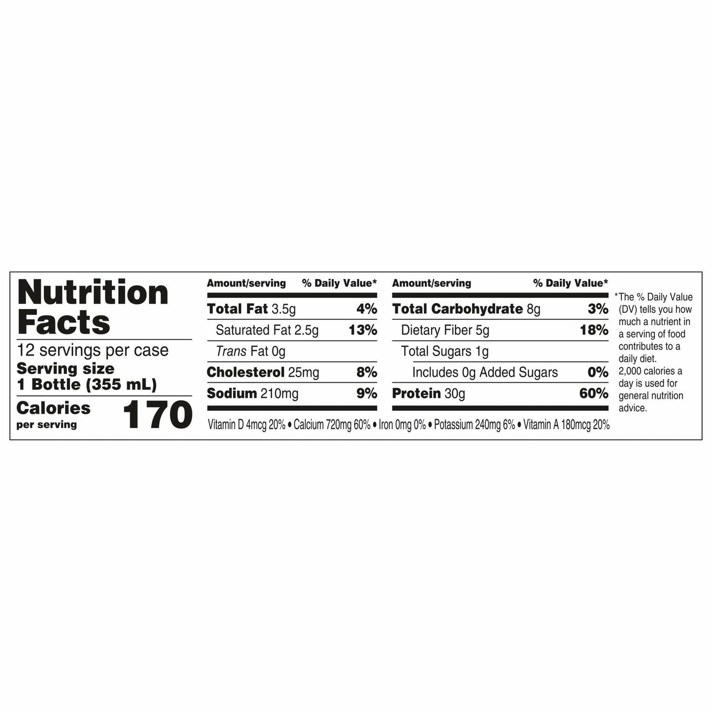 Oikos Protein Shake, Vanilla, 30g Protein, Shelf Stable Protein Drink with 5g Prebiotic Fiber, 12 fl oz Bottle, 12 Count