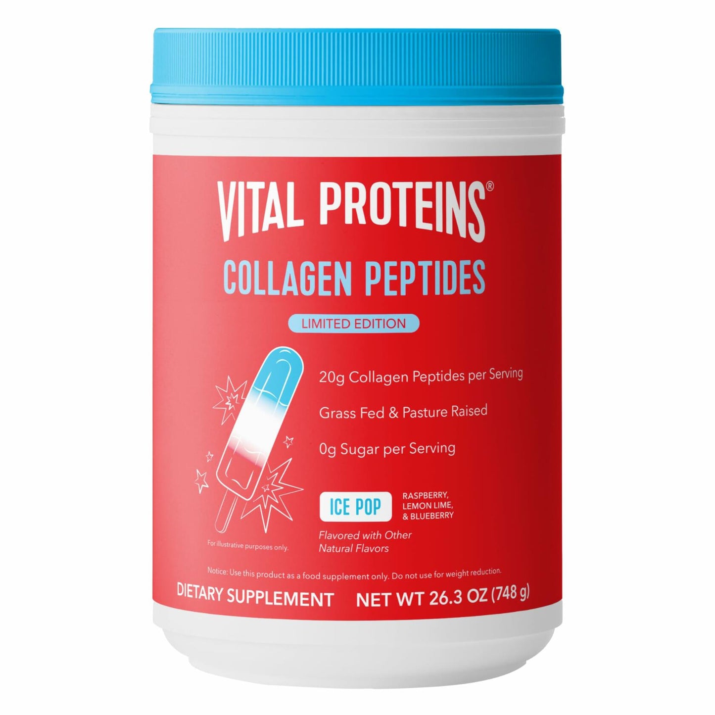 Vital Proteins Collagen Peptides Powder - Ice Pop Flavored Powder for Hair, Nail, Skin, Bone & Joint Health, 26.3oz