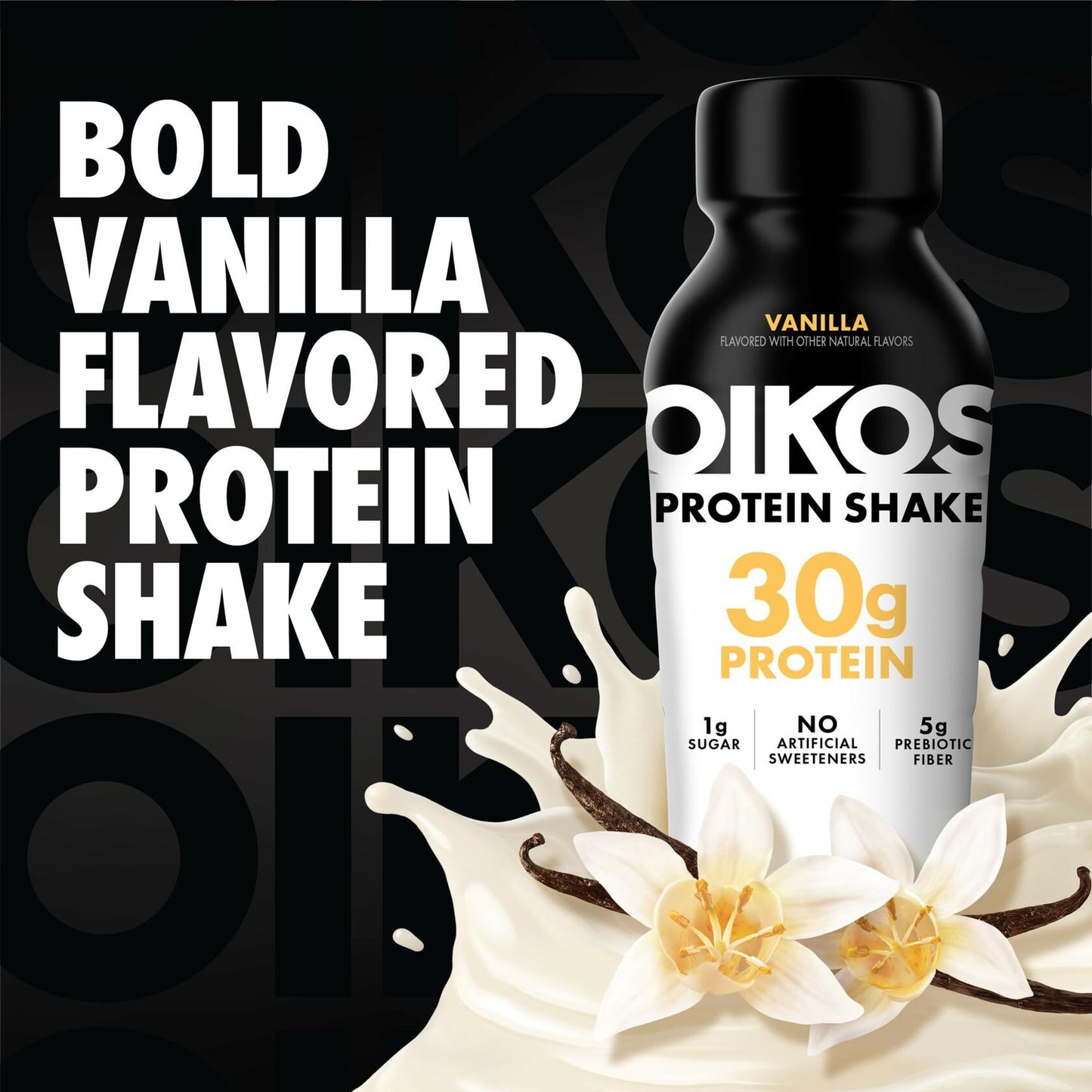 Oikos Protein Shake, Vanilla, 30g Protein, Shelf Stable Protein Drink with 5g Prebiotic Fiber, 12 fl oz Bottle, 12 Count