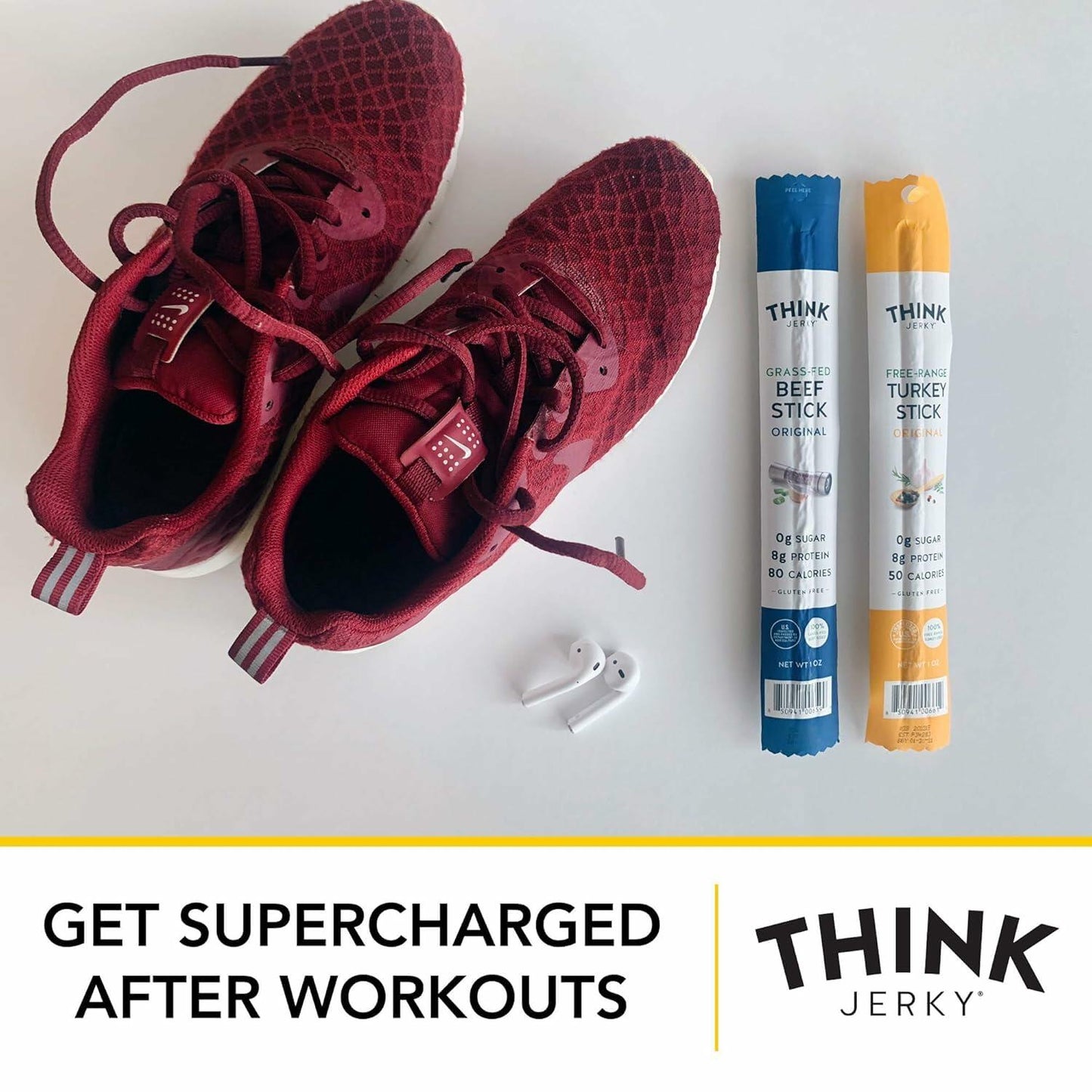 Think Jerky, Jalapeno Grass-Fed Beef Sticks 1 Ounce (Pack of 5) - Sugar Free, Gluten Free, No Nitrates, Keto Friendly, Paleo, High Protein, Low Carb