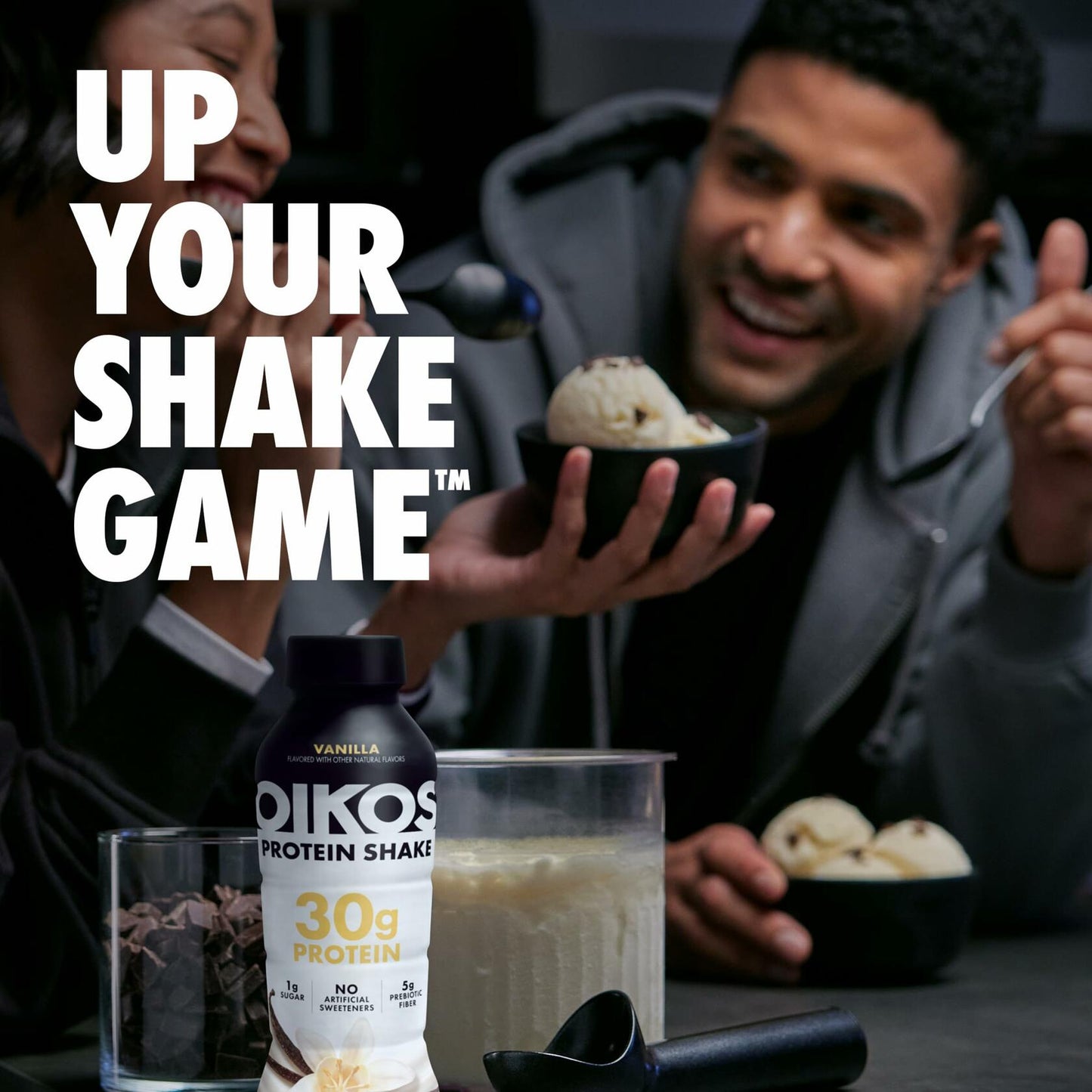 Oikos Protein Shake, Vanilla, 30g Protein, Shelf Stable Protein Drink with 5g Prebiotic Fiber, 12 fl oz Bottle, 12 Count