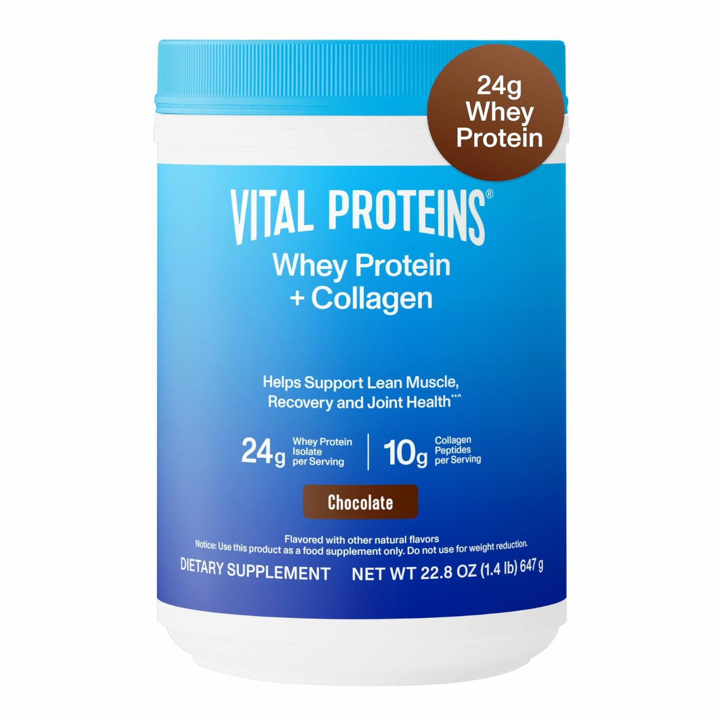 Vital Proteins Whey Protein Powder+ Collagen Peptides, 24g Protein Supporting Recovery & Joint Health, with Vitamin C, About 16 Servings - Chocolate 22.8oz