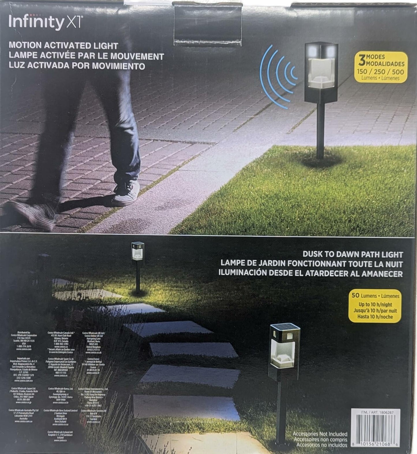 Infinity X1 Solar Path & Motion Security Lights (2-Pack) – 500 Lumens Motion Activated, 50 Lumens Dusk-to-Dawn, IPX4 Weatherproof, 360° Detection, Outdoor LED Stake Lights for Yard, Walkway & Garden