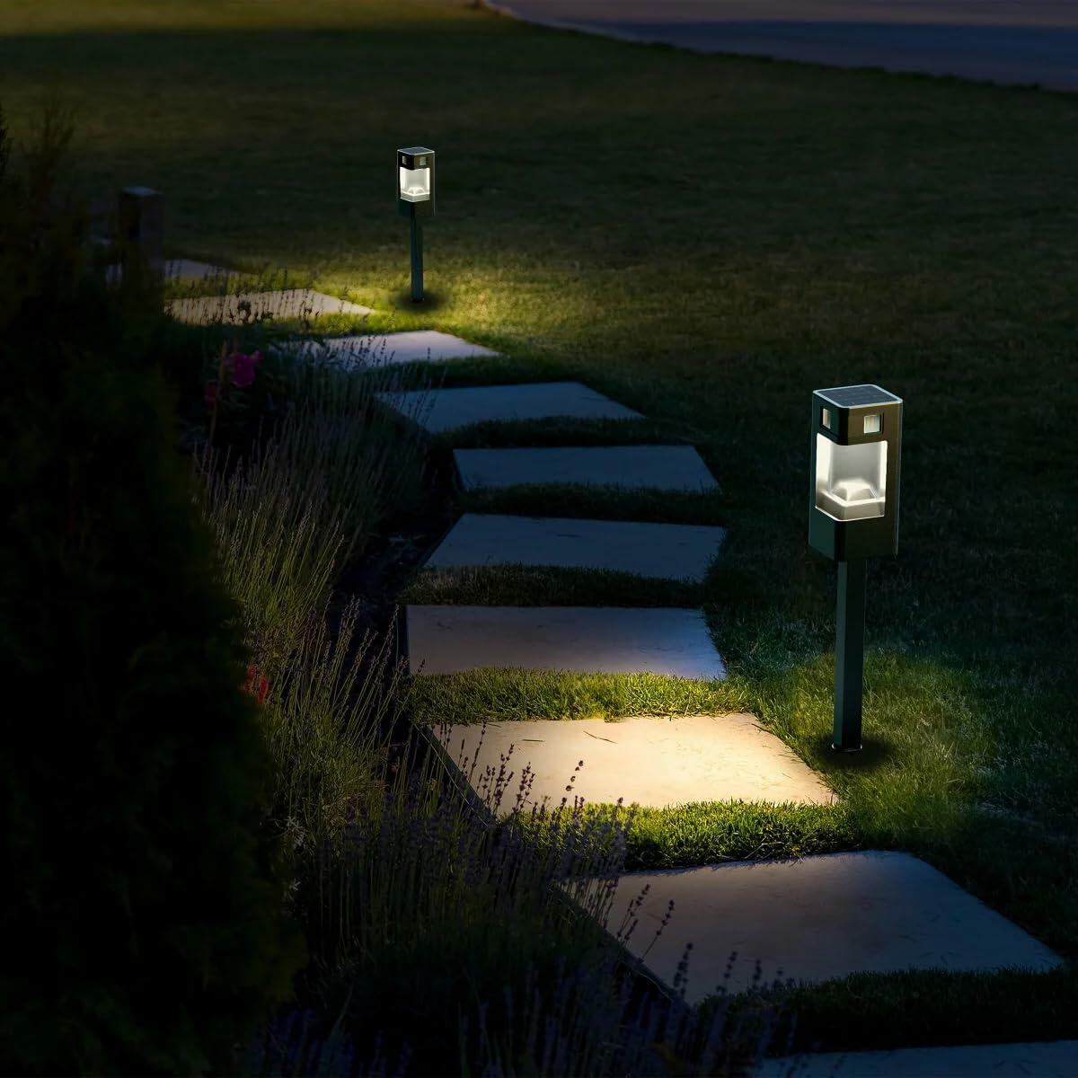 Infinity X1 Solar Path & Motion Security Lights (2-Pack) – 500 Lumens Motion Activated, 50 Lumens Dusk-to-Dawn, IPX4 Weatherproof, 360° Detection, Outdoor LED Stake Lights for Yard, Walkway & Garden
