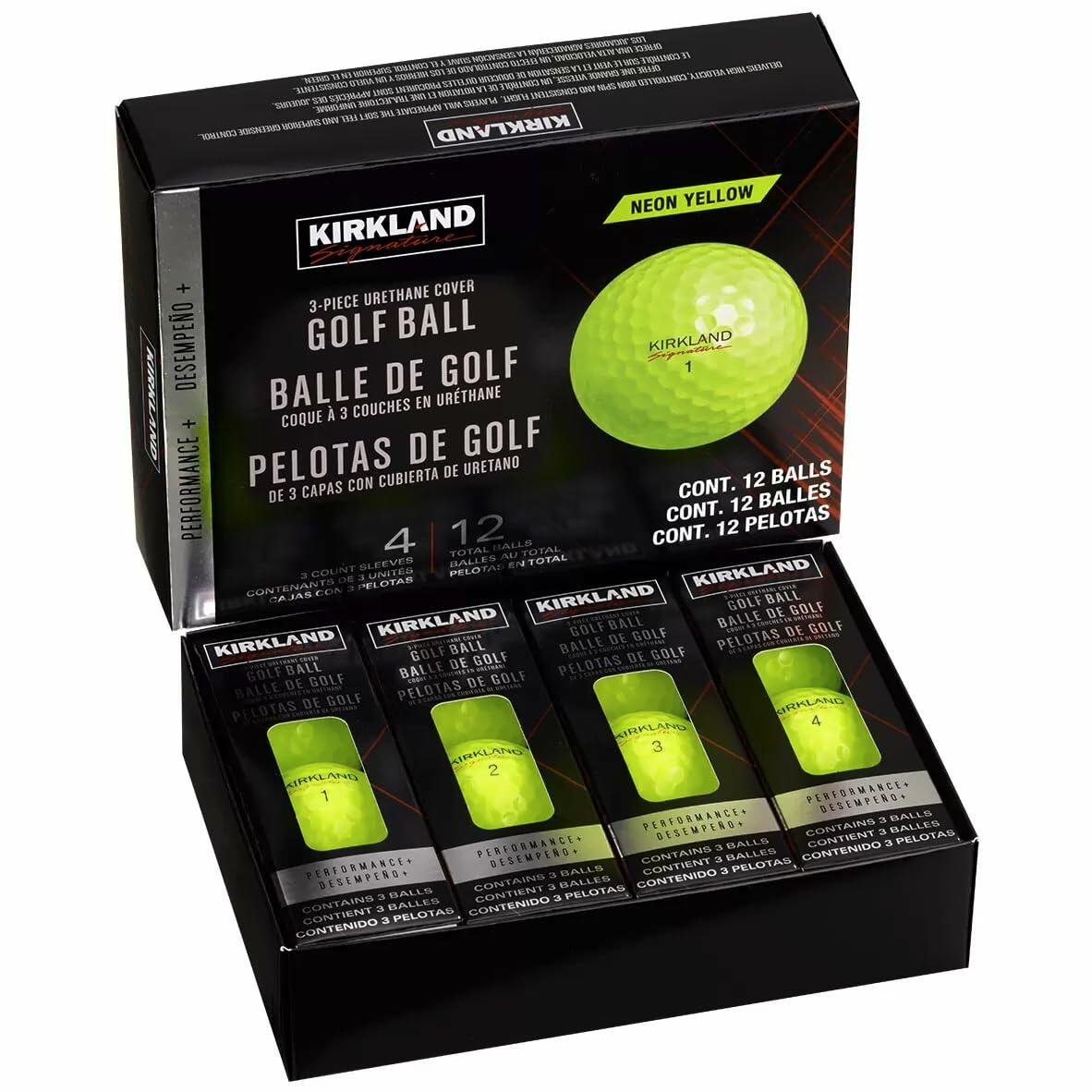 Kirkland Signature 3-Piece Urethane Cover Golf Balls, Neon Yellow (Box Damaged)