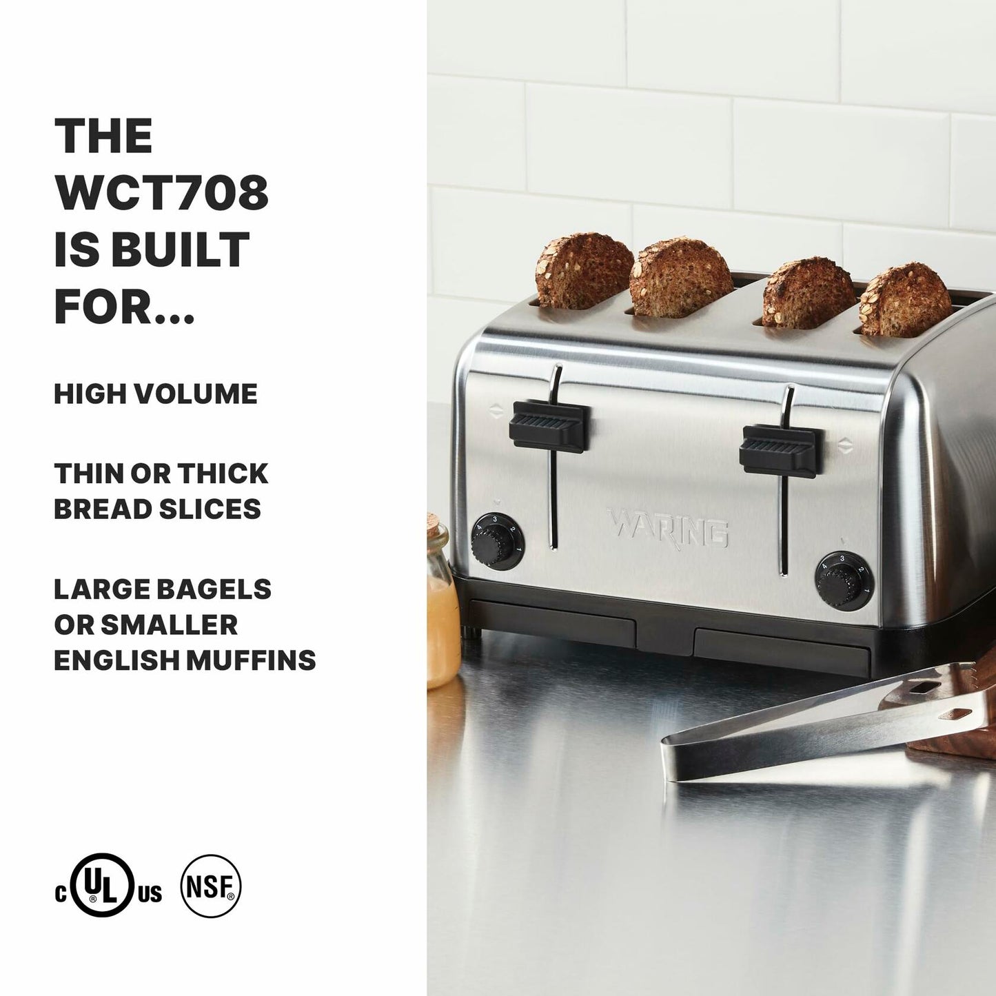Waring (WCT708) Four-Compartment Pop-Up Toaster, Silver
