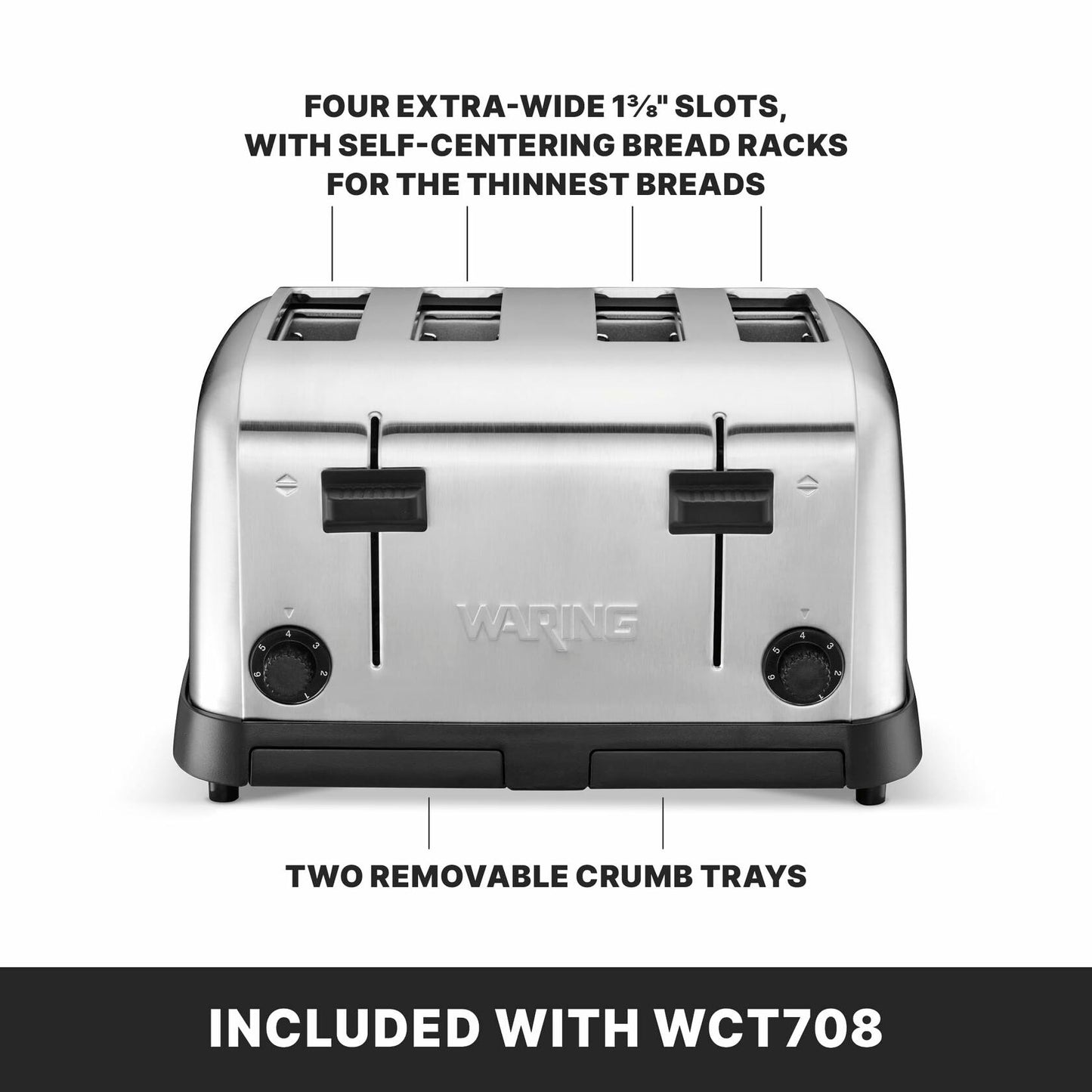 Waring (WCT708) Four-Compartment Pop-Up Toaster, Silver