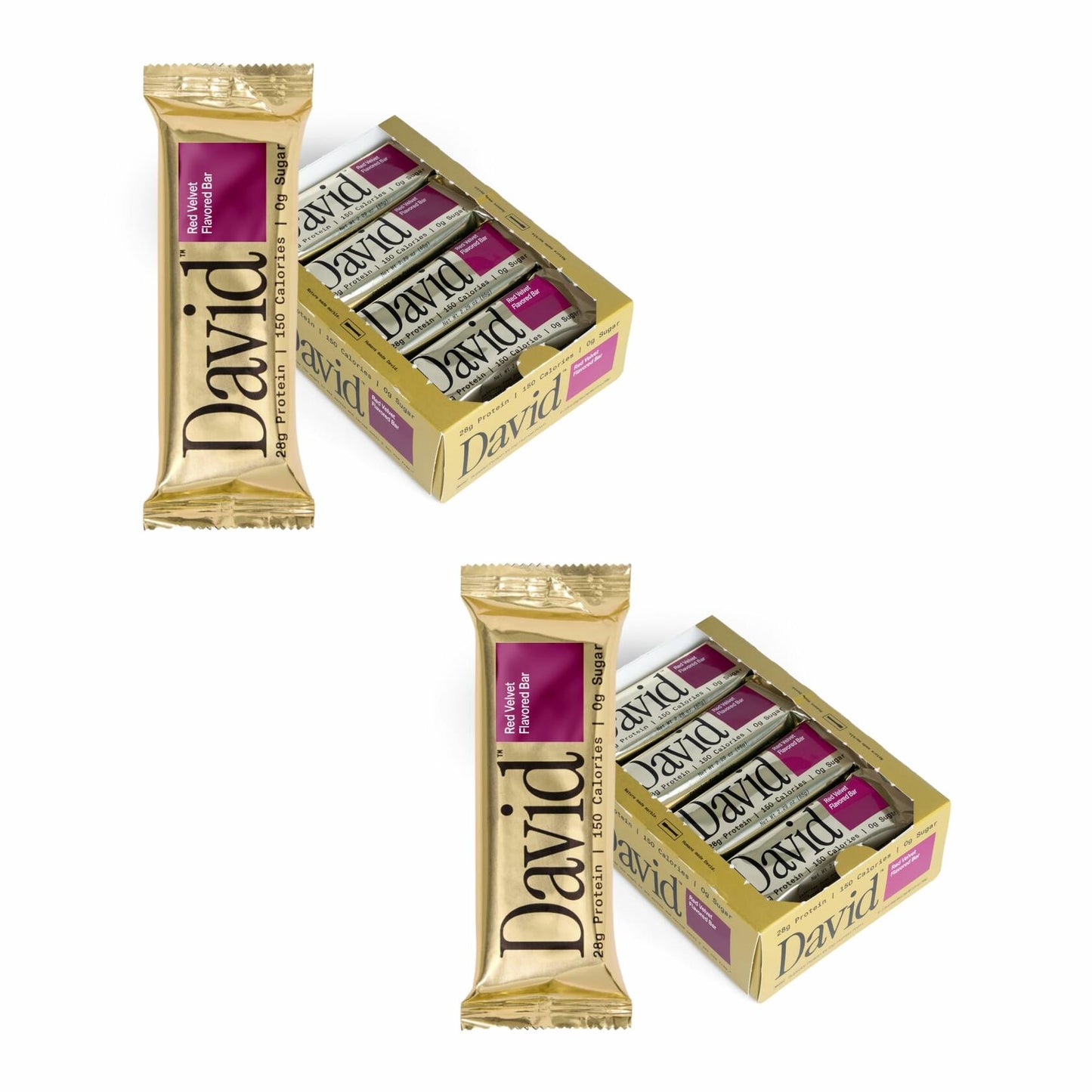David Protein Bar, Red Velvet, 24 Protein Bars | 28g of Protein | 150 Calories | 0g of Sugar - High Protein, Low Carb, Gluten Free Protein Bar (2 Pack - 24 ct.)