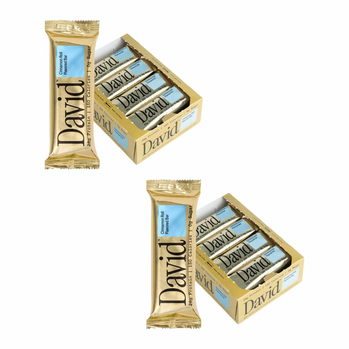 David, Protein Bar, Cinnamon Roll, 24 Protein Bars | 28g of Protein | 150 Calories | 0g of Sugar - High Protein, Low Carb, Gluten Free Protein Bar (2 Pack - 24 ct.)