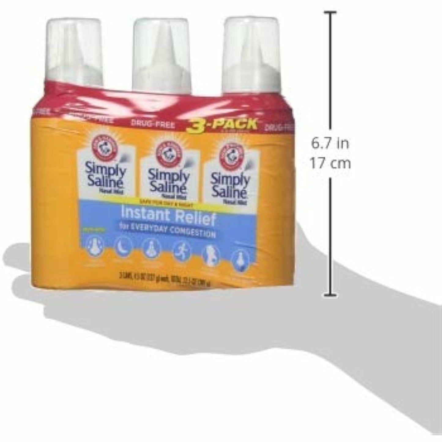 Arm & Hammer Simply Saline Nasal Relief Mist Spray- Giant Size - 4.5 Ounce (Pack of 3)
