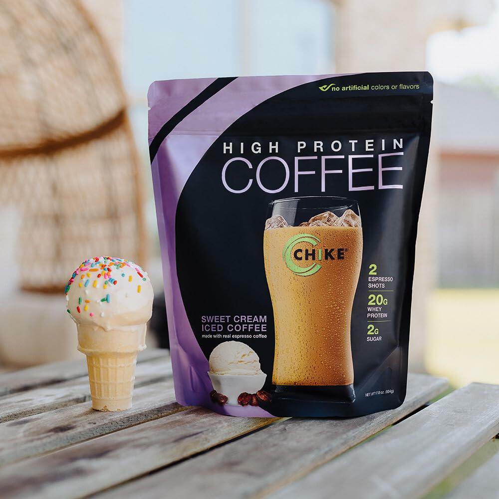 Chike Sweet Cream High Protein Iced Coffee, 20 G Protein, 2 Shots Espresso, 2 G Sugar, Keto Friendly and Gluten Free, 14 Servings (17.8Ounce)