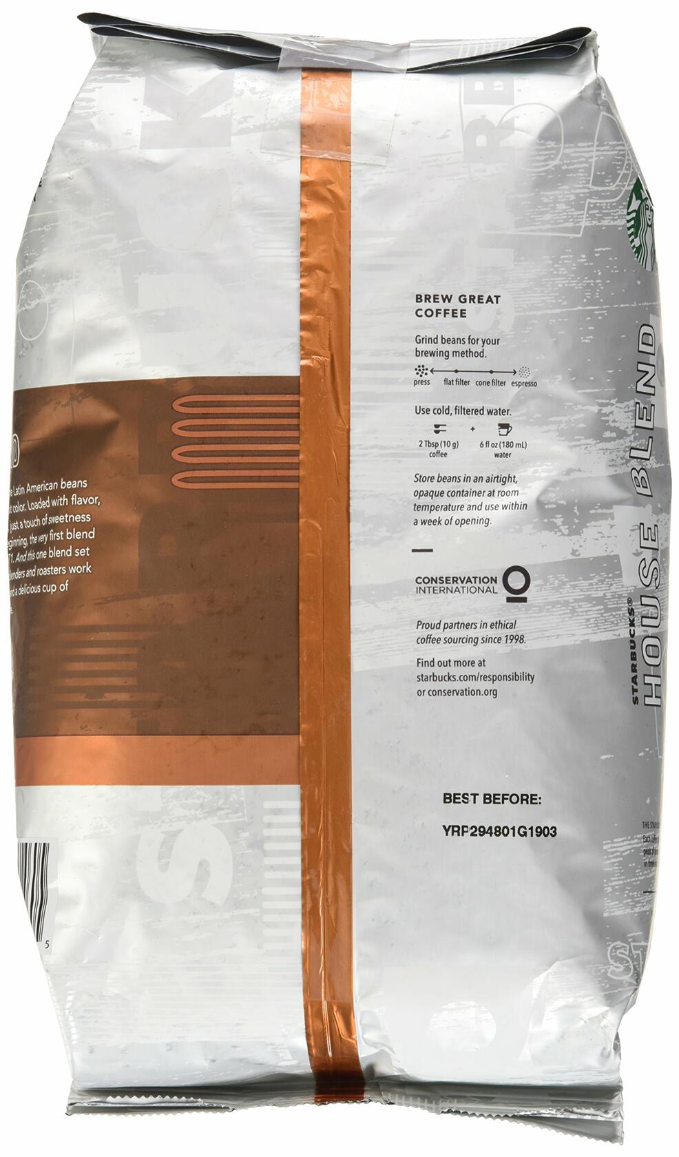 Starbucks House Blend Whole Bean Coffee, 40 Ounce