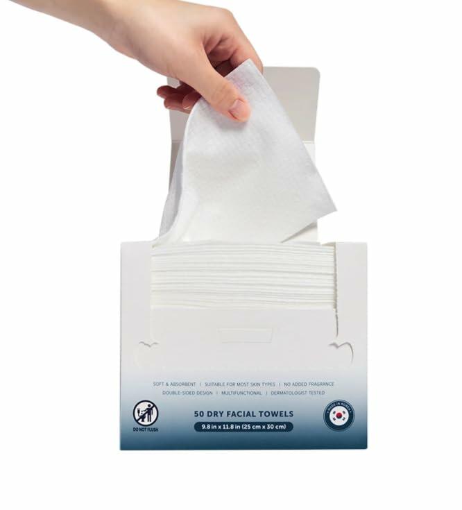 Kirkland Signature Daily Dry Facial Towels, 200-Count � Extra Soft Disposable Face Towels for Cleansing, Makeup Removal & Skincare � Gentle, Hygienic, Lint-Free
