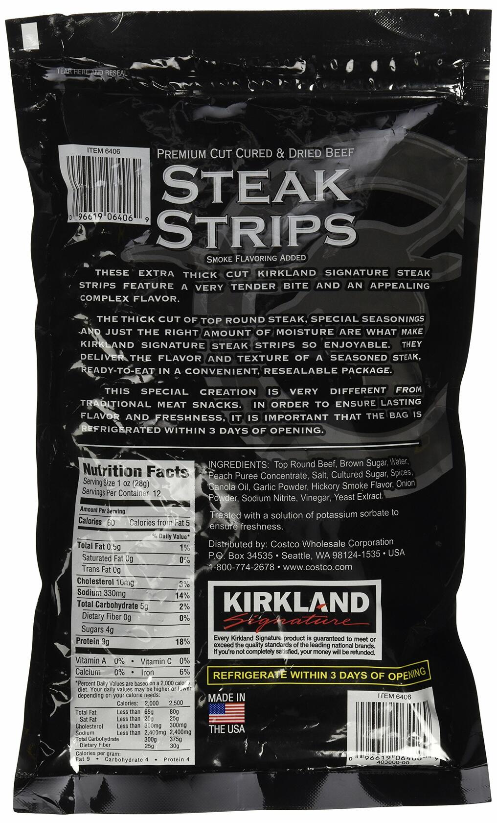 Kirkland Signature Premium Beef Steak Strips Jerky 12 Oz (2PAK)