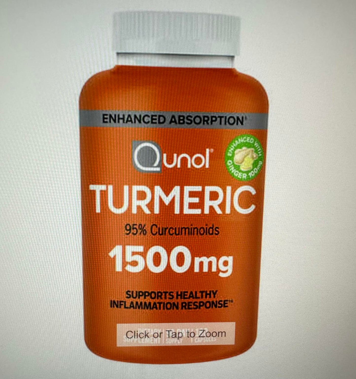 Turmeric Curcumin with Black Pepper and Ginger, Qunol 1500mg Turmeric Extract with 95% Curcuminoids, Enhanced Absorption, Supports Healthy Inflammation Response, 180 Vegetarian Capsules