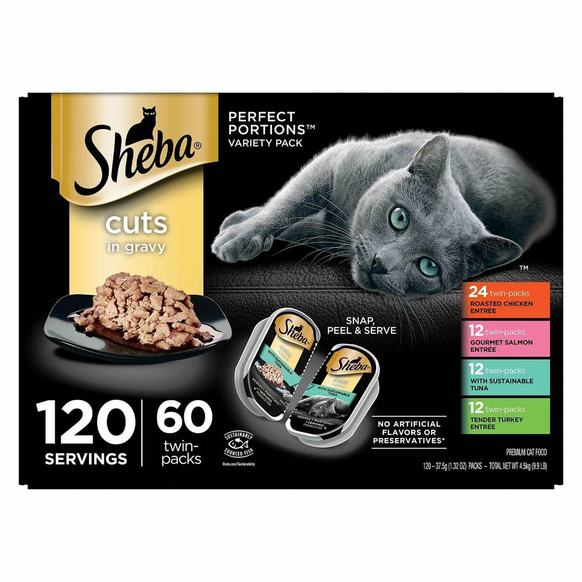 Sheba Perfect Portions Wet Cat Food Trays, Variety Pack, 2.6 Ounce (60 Count)