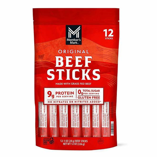 Member's Mark Original Grassfed Jerky, 1-ounce Beef Sticks, 12 Count
