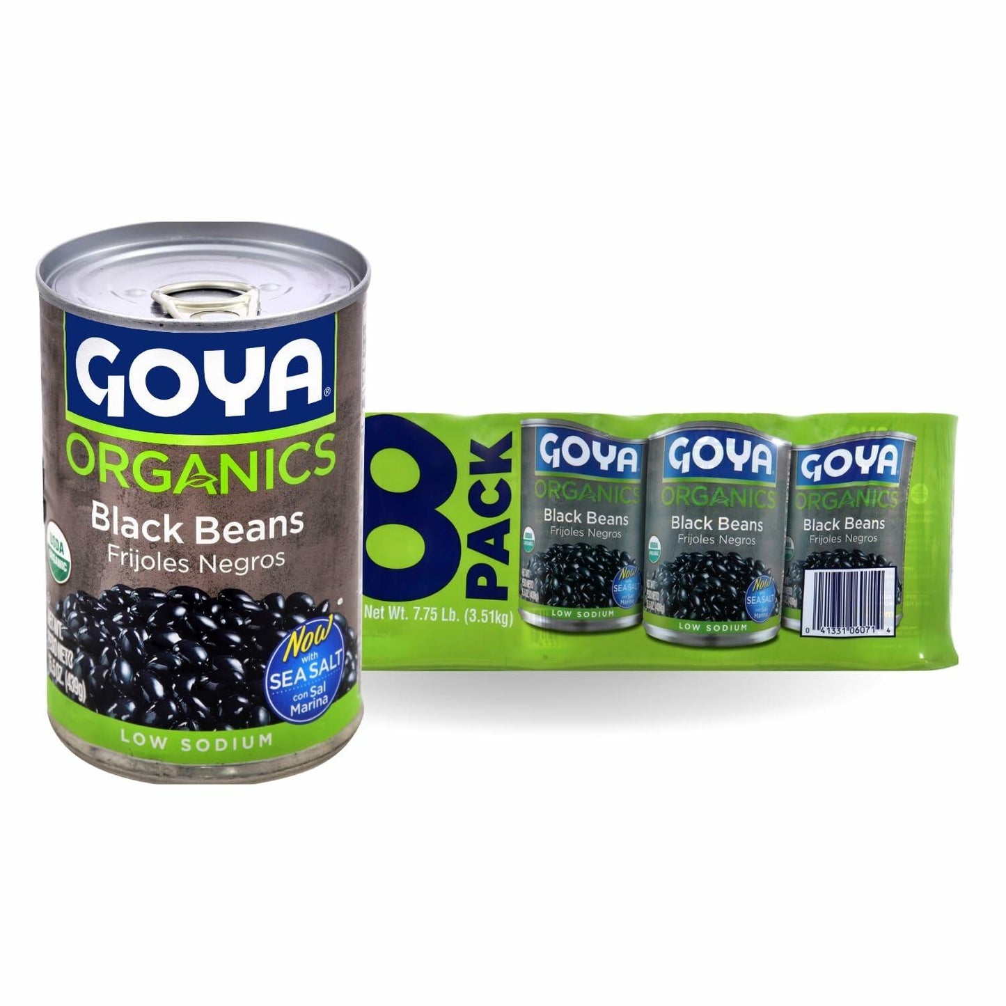 Goya Foods Organic Black Beans, Low Sodium with Sea Salt, 15.5 Ounce (Pack of 8)