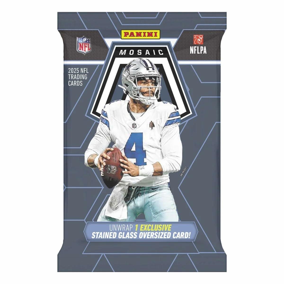 2025 Panini Mosaic Football Flagship Collection Trading Card Box (1 Stained Glass Oversized Card Per Box)