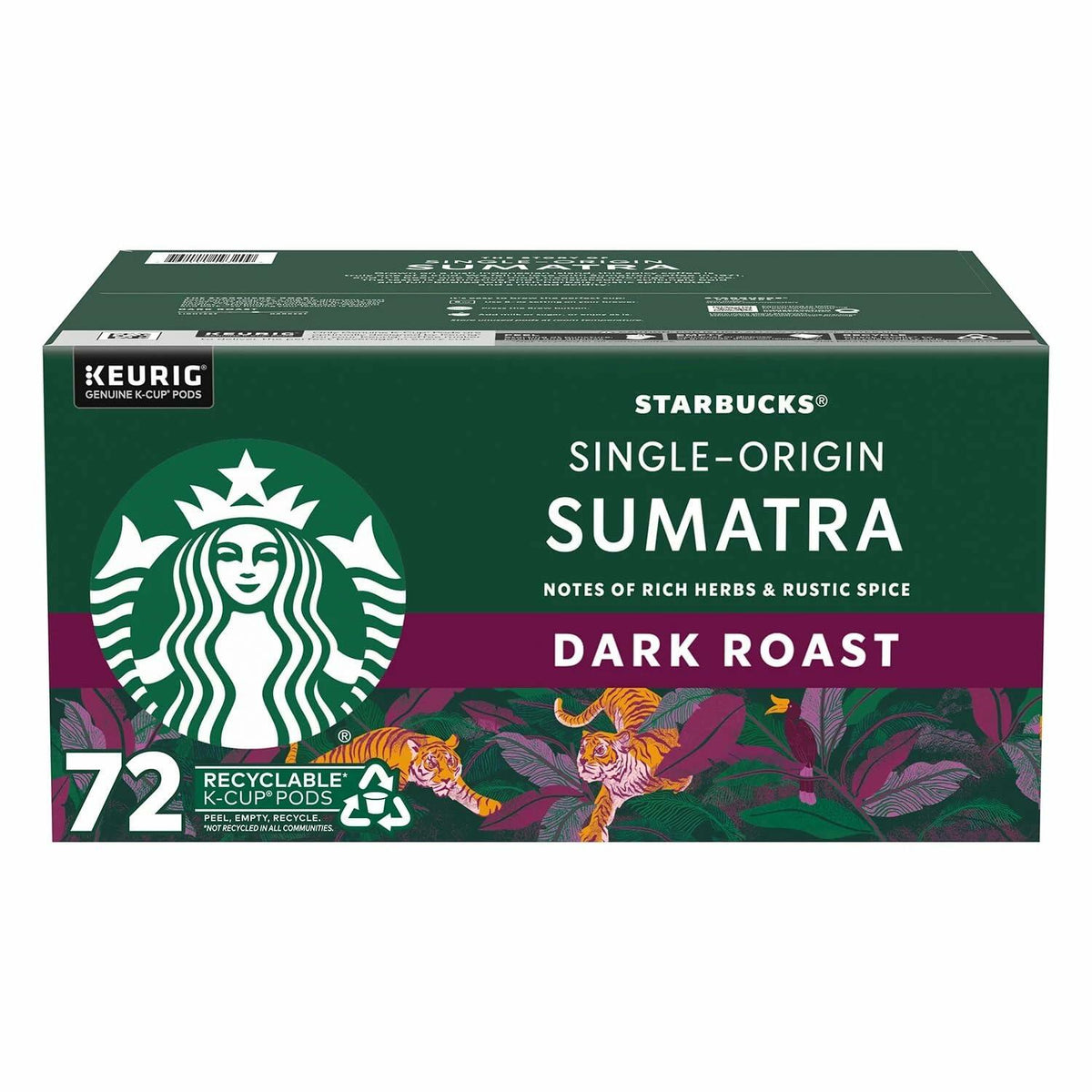 Starbucks Dark Roast K-Cup Coffee Pods, Single-Origin Sumatra (72 Count)