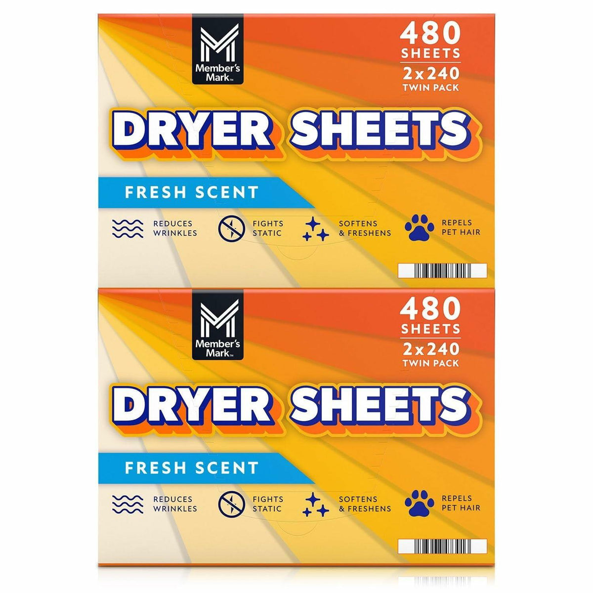 Member's Mark Fabric Softener Dryer Sheets, Fresh Scent, 480 Count