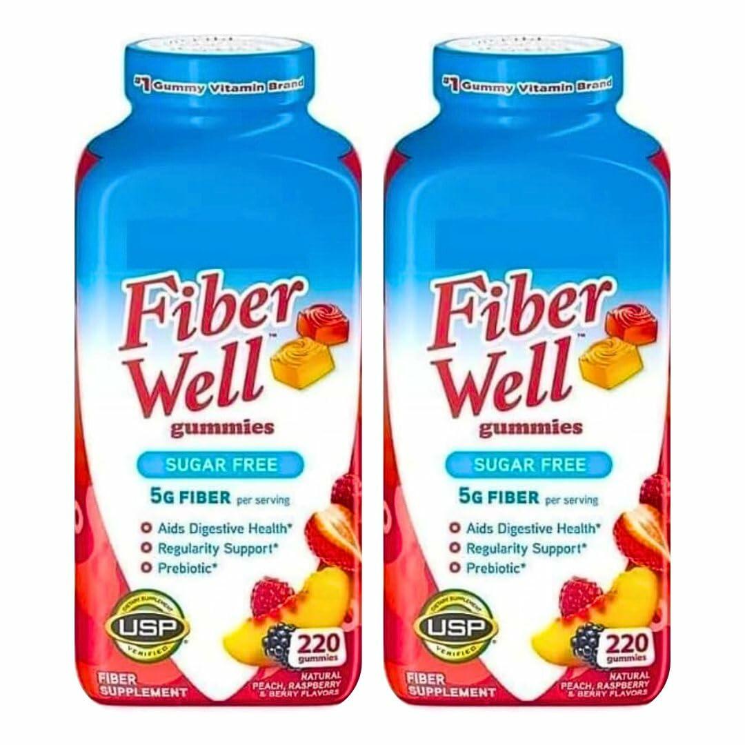 Vita Fiber Well Gummies, Sugar Free, Peach, Raspberry & BlackBerry Flavors, 220 Count (2 Pack)
