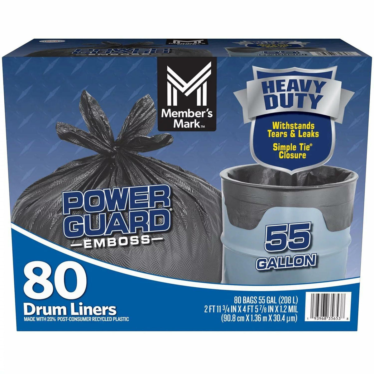 Member's Mark Simple Tie Heavy Duty Black Trash Bags, 55 Gallon (80 Count)