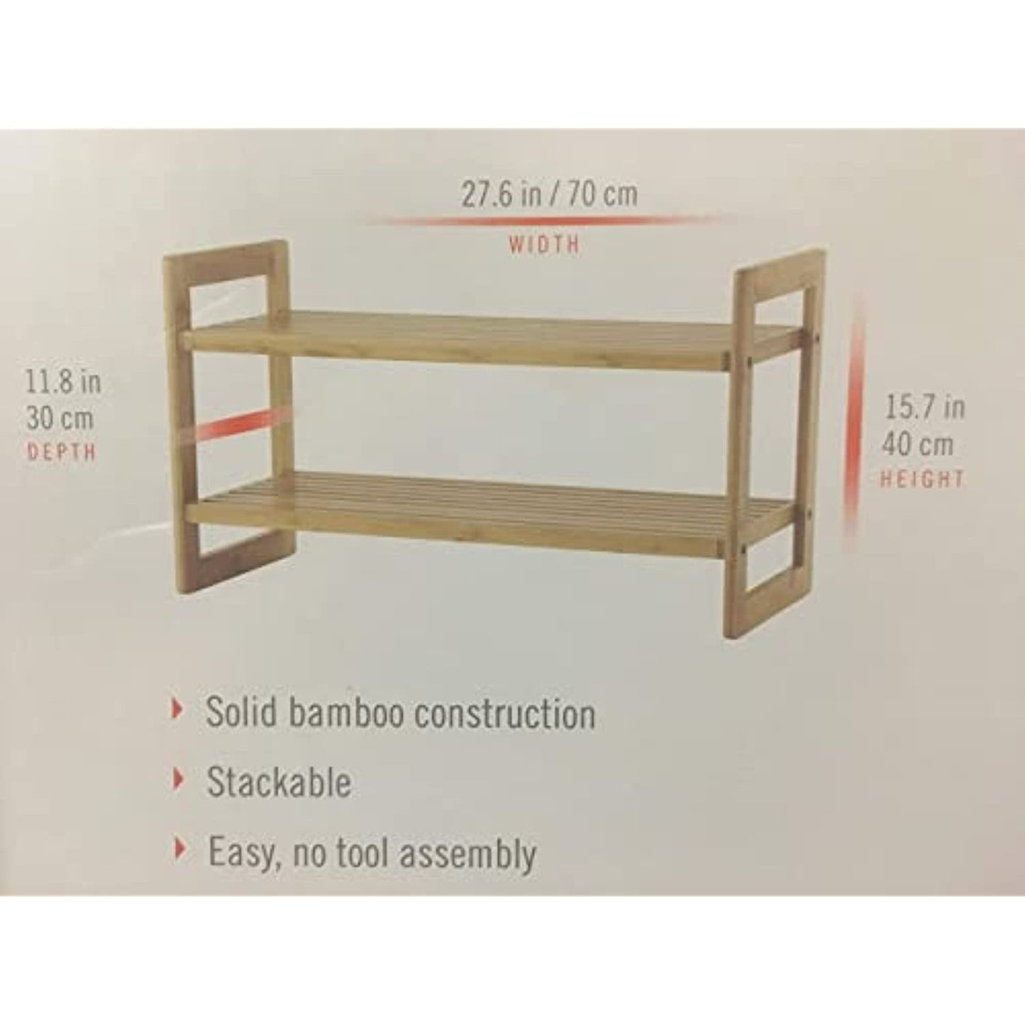 TRINITY Basics EcoStorage 2-Tier Bamboo Shoe Organizer, Shoe Rack for Closet or Entryway Stores Up to 12 Pairs of Boots, Sneakers, Heels, and More, Natural Finish, 2-Pack