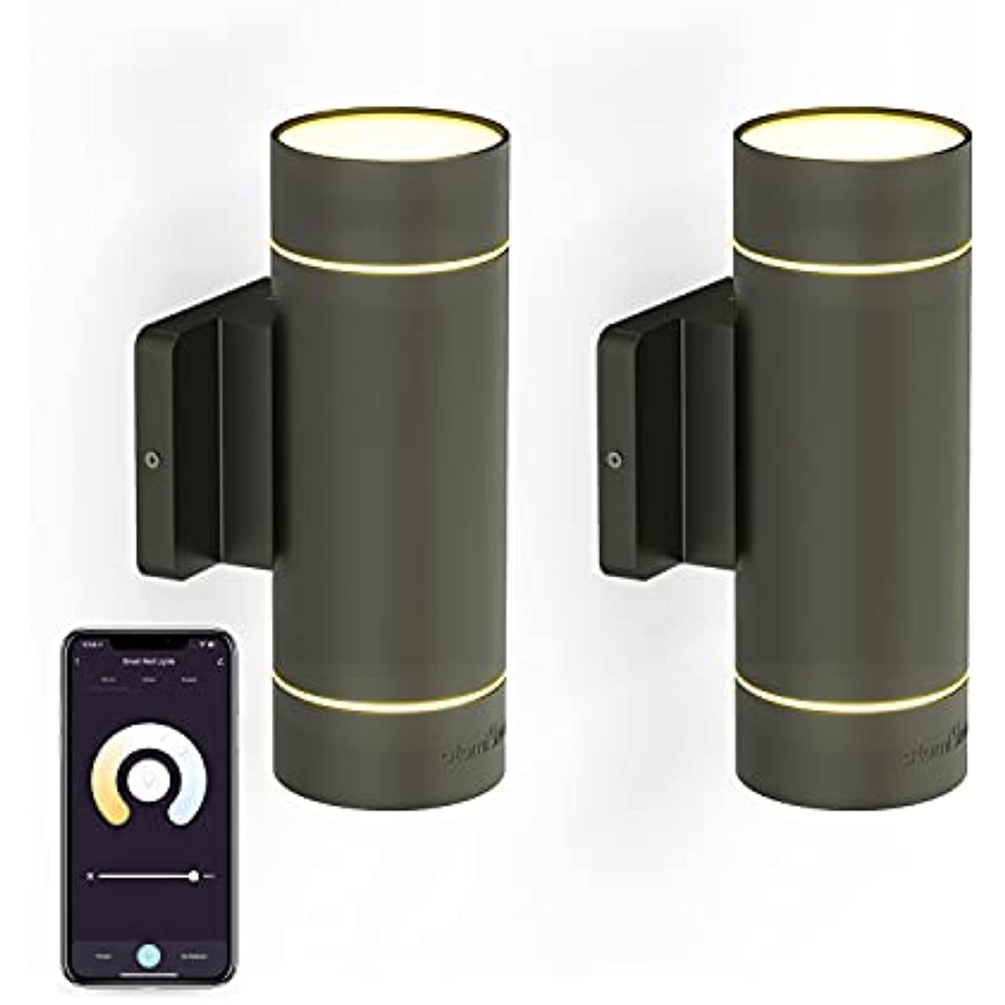 Atomi Smart WiFi LED Wall Sconce Lights - 2 Pack, 1200 Lumens, Dimmable, Premium Aluminum Construction, IP65 All-Weather, Tunable White, Color Changing, Works with Voice Assistance