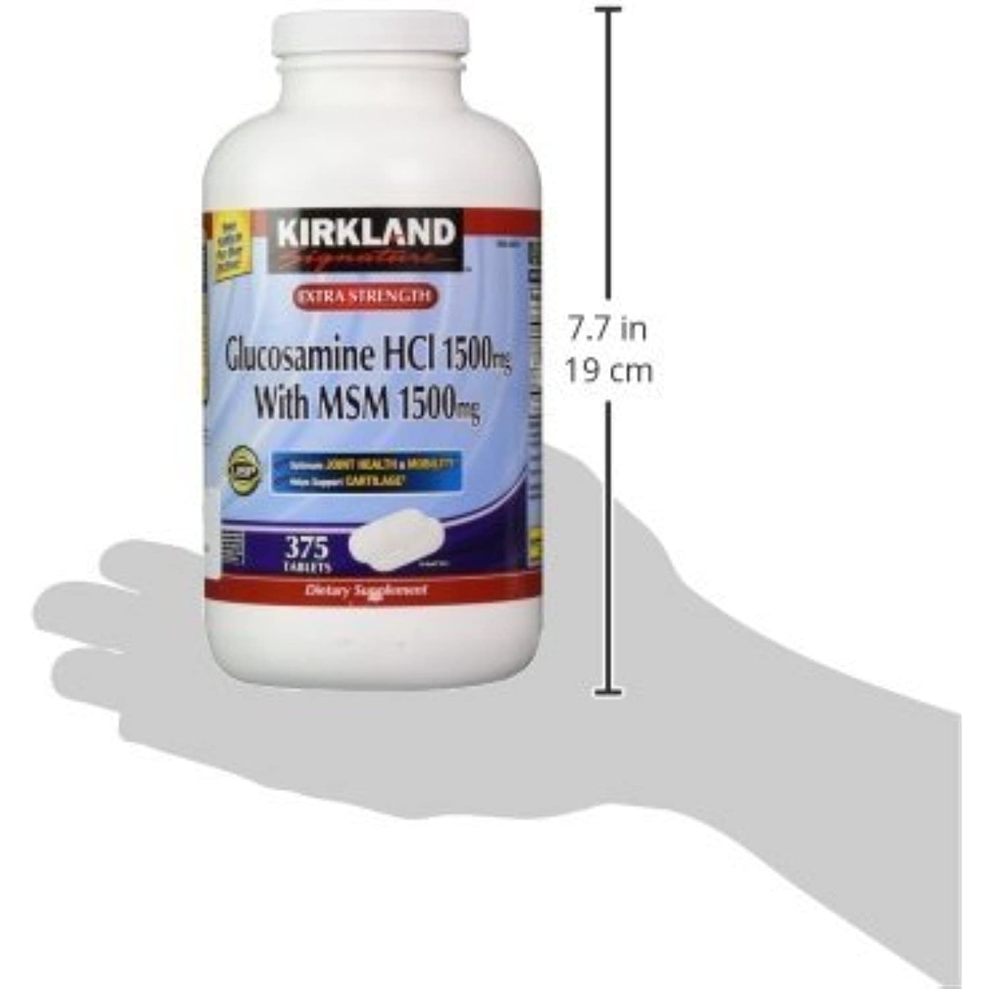 Kirkland Signature Extra Strength Glucosamine HCI 1500mg, With MSM 1500 mg, 375-Count Tablets (Multi Pack of 2)