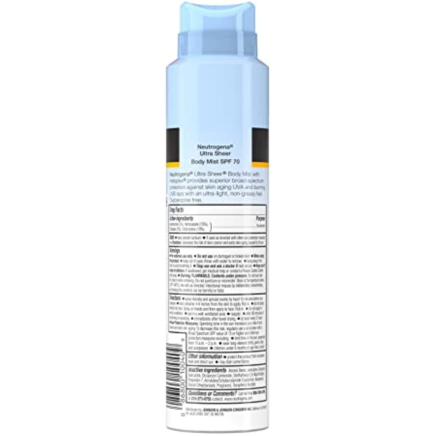Neutrogena Ultra Sheer Body Mist Sunscreen Spray Broad Spectrum SPF 70, Lightweight, Non-Greasy & Water Resistant, Oil-Free & Non-Comedogenic UVA/UVB Sunscreen Mist, 5 oz (Pack of 3)
