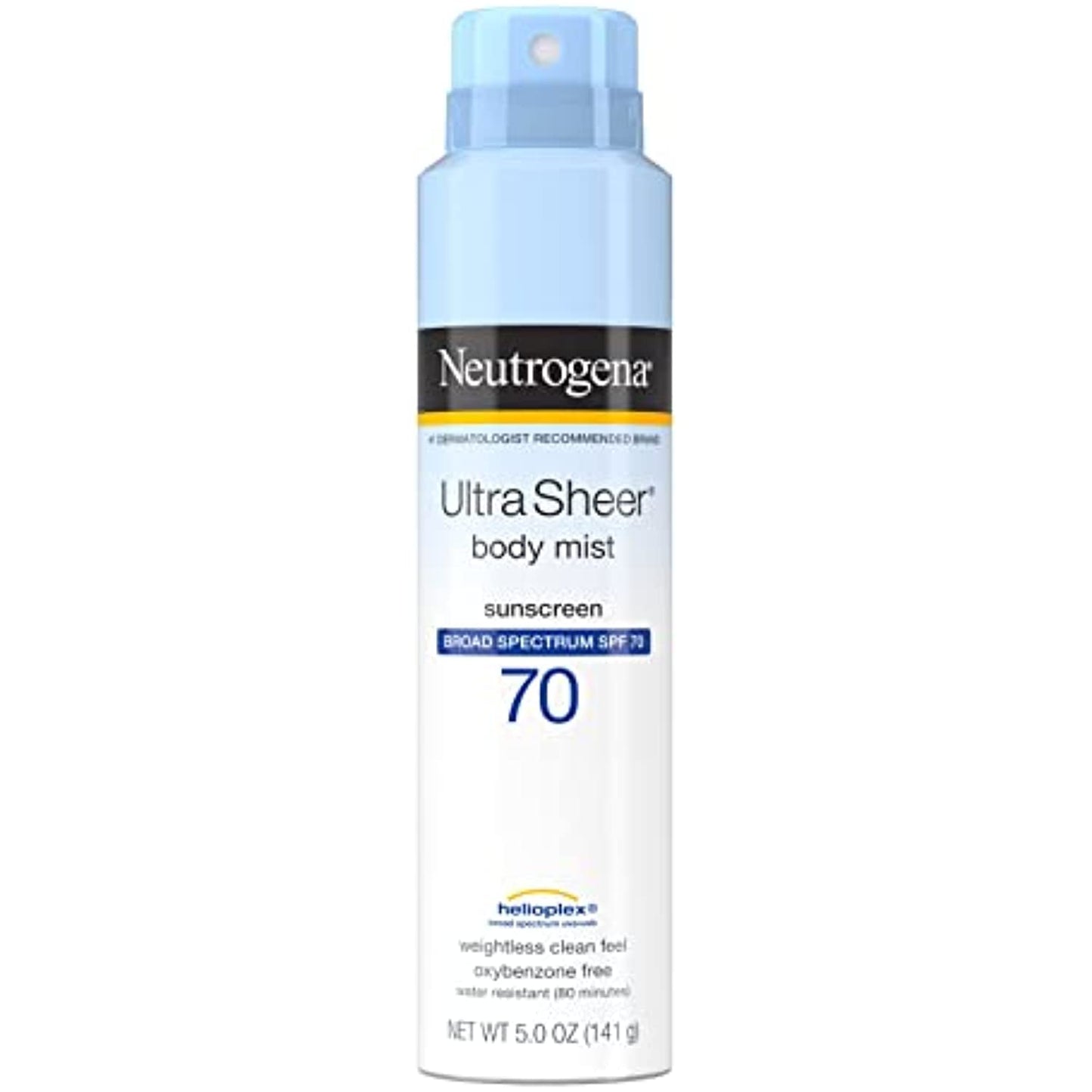 Neutrogena Ultra Sheer Body Mist Sunscreen Spray Broad Spectrum SPF 70, Lightweight, Non-Greasy & Water Resistant, Oil-Free & Non-Comedogenic UVA/UVB Sunscreen Mist, 5 oz (Pack of 3)