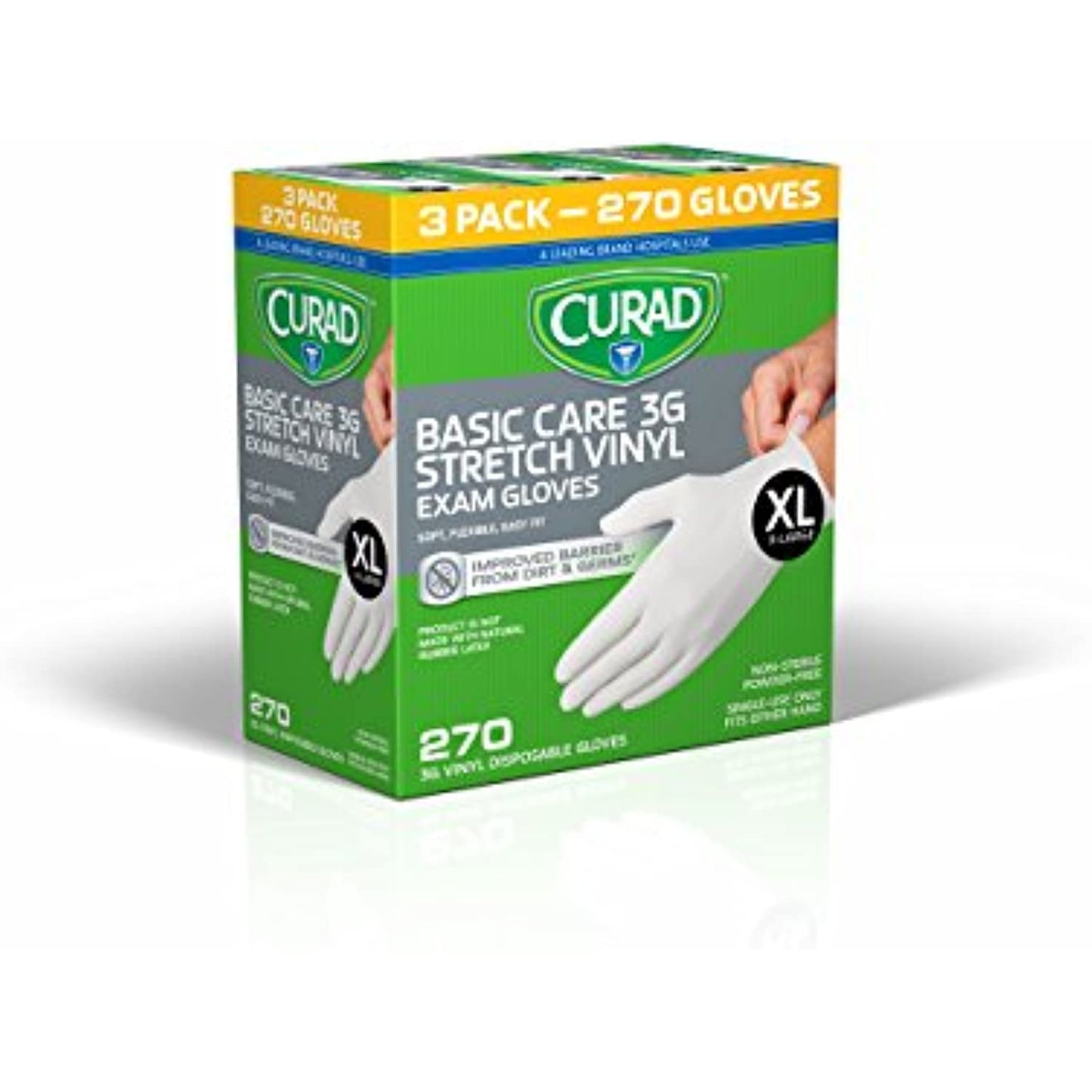 Curad - CUR3GT4R Disposable, Basic Care, 3G Stretch, Vinyl Exam, Gloves - Latex Free, Medical Grade, Non-Sterile, Powder Free, X-Large, 90 Count (3-Pack)