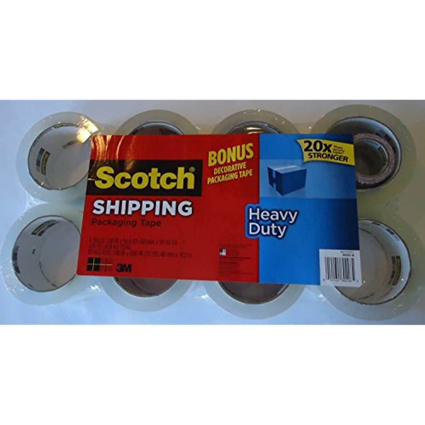 Scotch Packaging Tape, 8 Rolls, 1.88in X 54.6YD each, total 436 YD