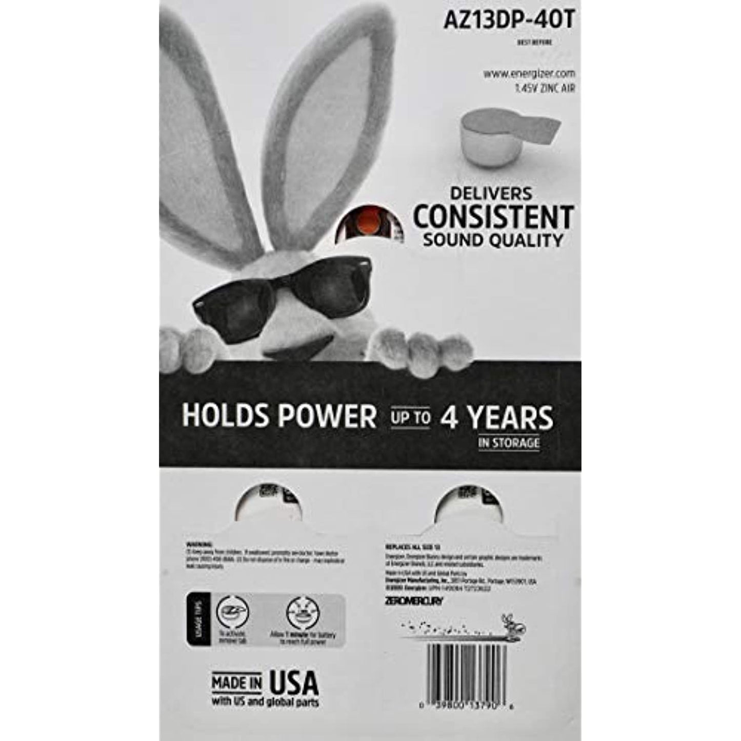 Energizer Zinc Air Hearing Aid Batteries, 13 Size, 40 Count