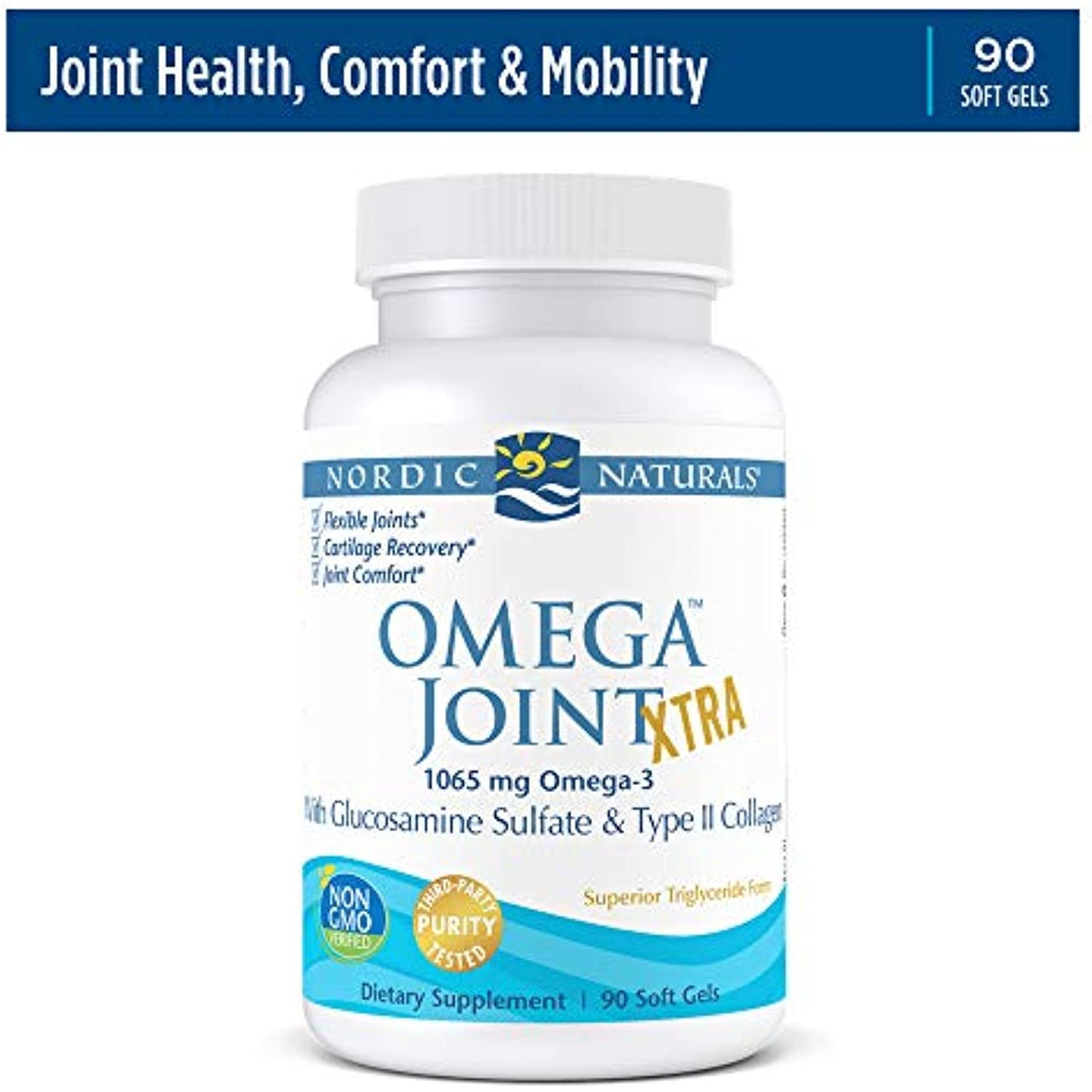 Nordic Naturals Omega Joint Xtra, Lemon - 90 Soft Gels - 1065 mg Omega-3 + Glucosamine Sulfate & Type 2 Collagen - Joint Health, Cartilage Recovery - Non-GMO - 30 Servings