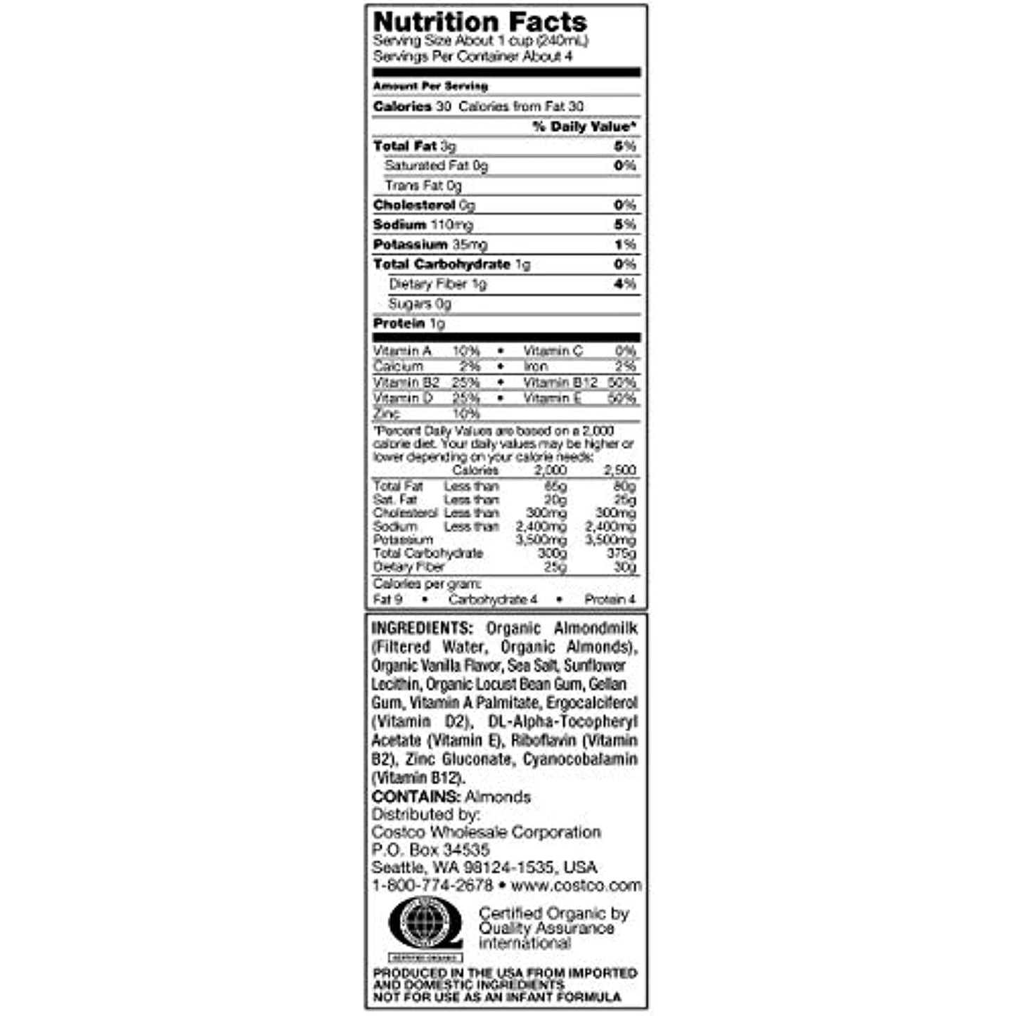 Kirkland Signature Organic Almond Unswtd Beverage, 31.9 Fl Oz (Pack of 6)