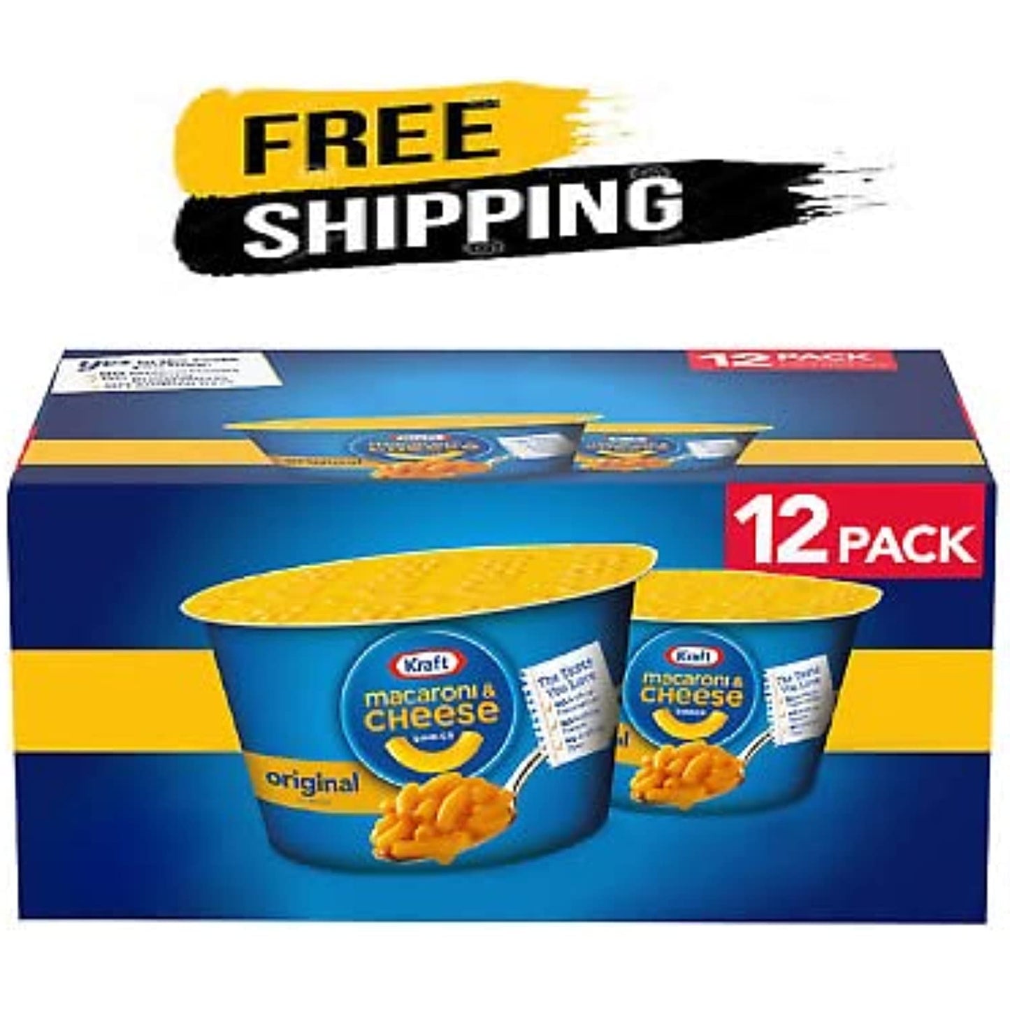 KRAFT Macaroni & Cheese Dinner Cup Easy Mac Original, 58 grams Cups (Pack of 12)