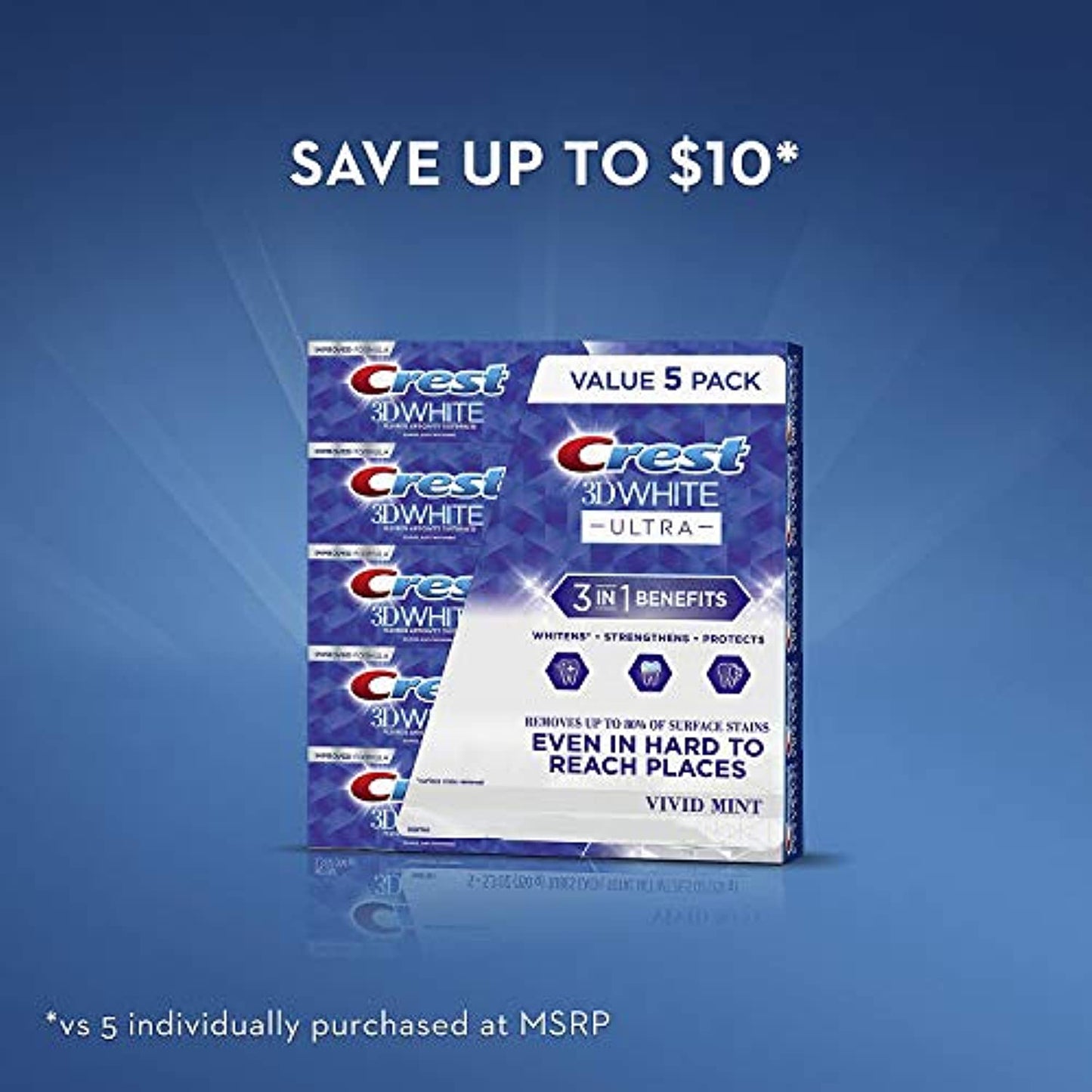 Crest 3D White Ultra Whitening Toothpaste, Vivid Mint, (5.3 Ounce, 5 Pack)