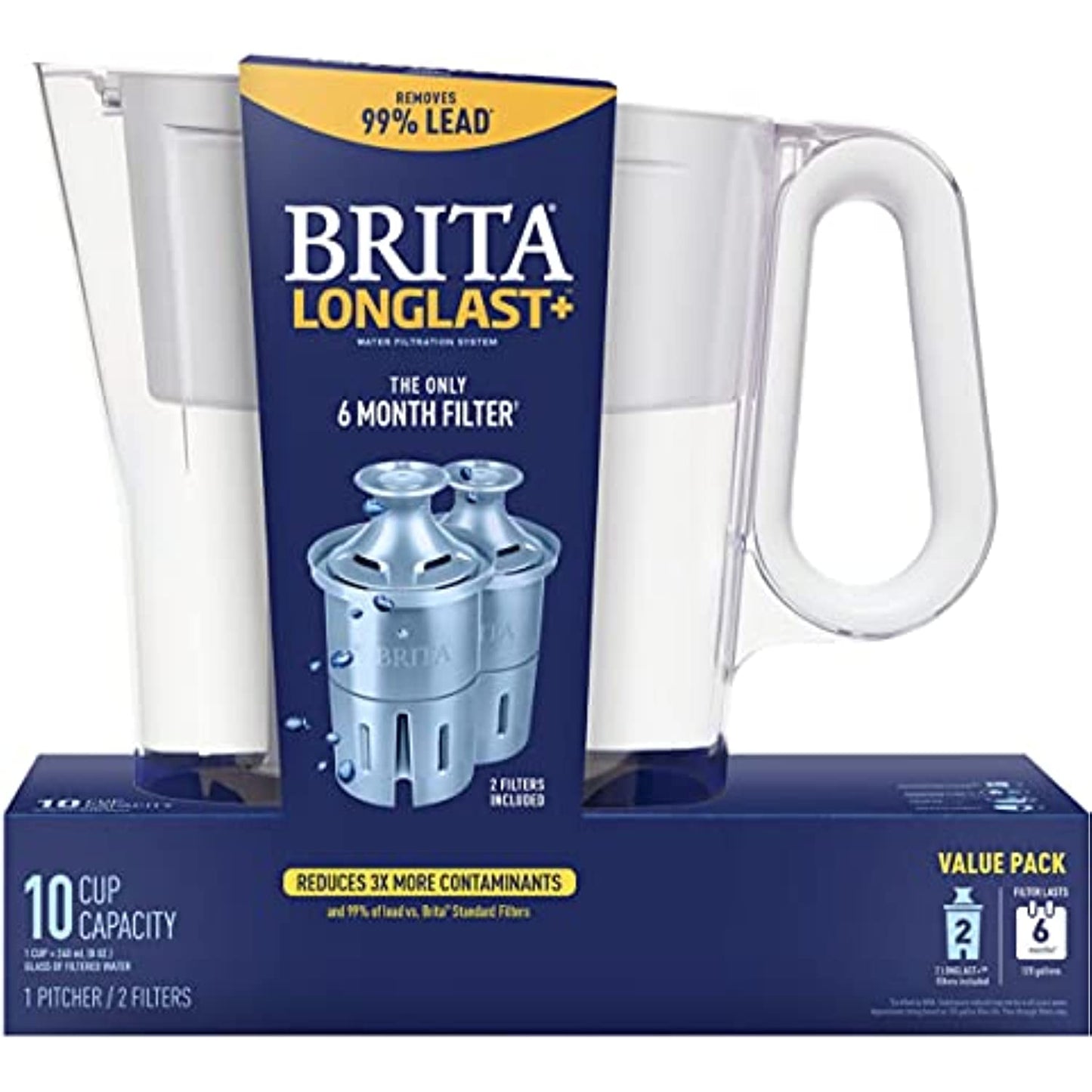 Brita Large 10-Cup Water Filter Pitcher with 2 Longlast+ Filters, Wave